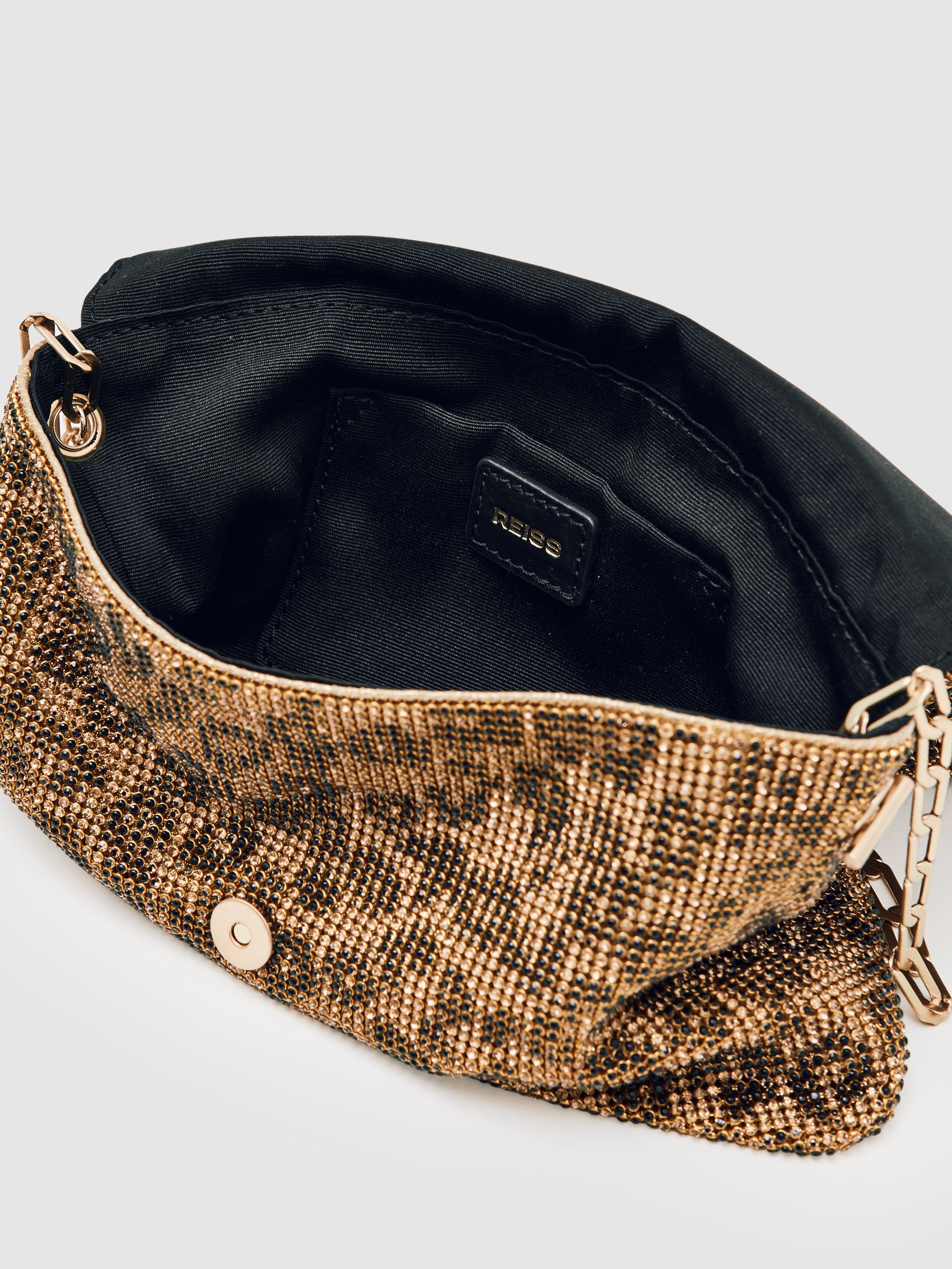 Leopard-Print Crystal Shoulder Bag in Animal Print