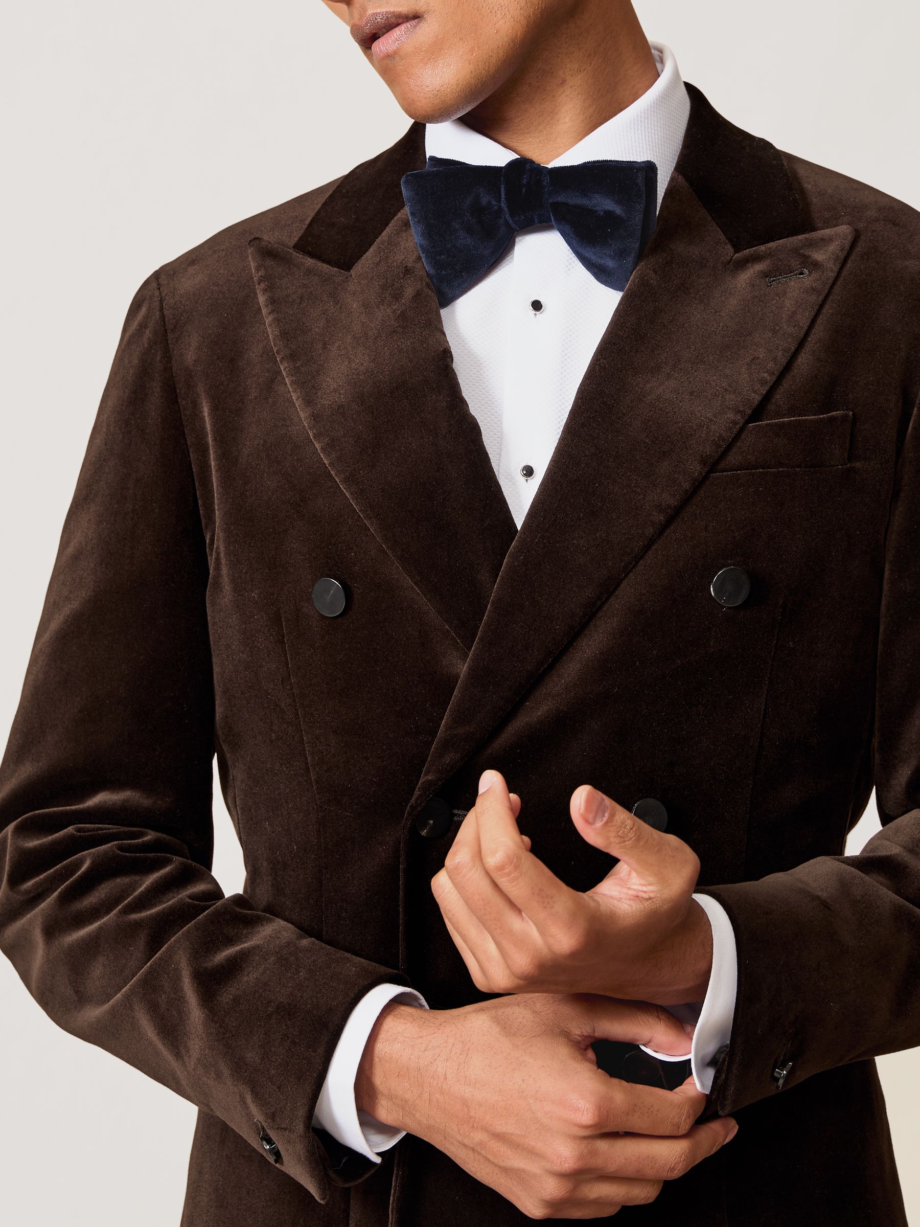 Double-Breasted Velvet Blazer Slim-Fit in Chocolate Brown