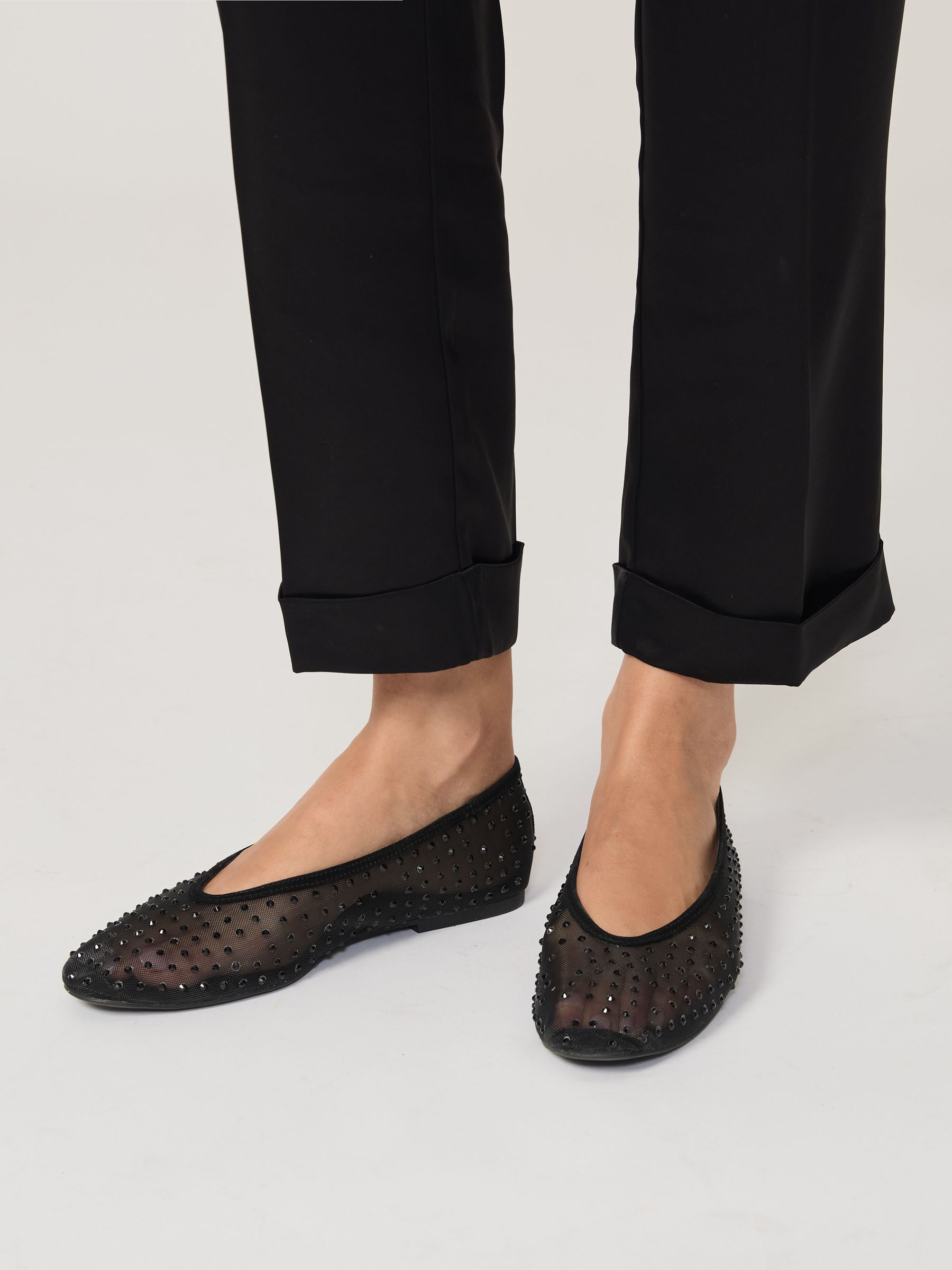 Mesh Embellished Ballet Flats in Black