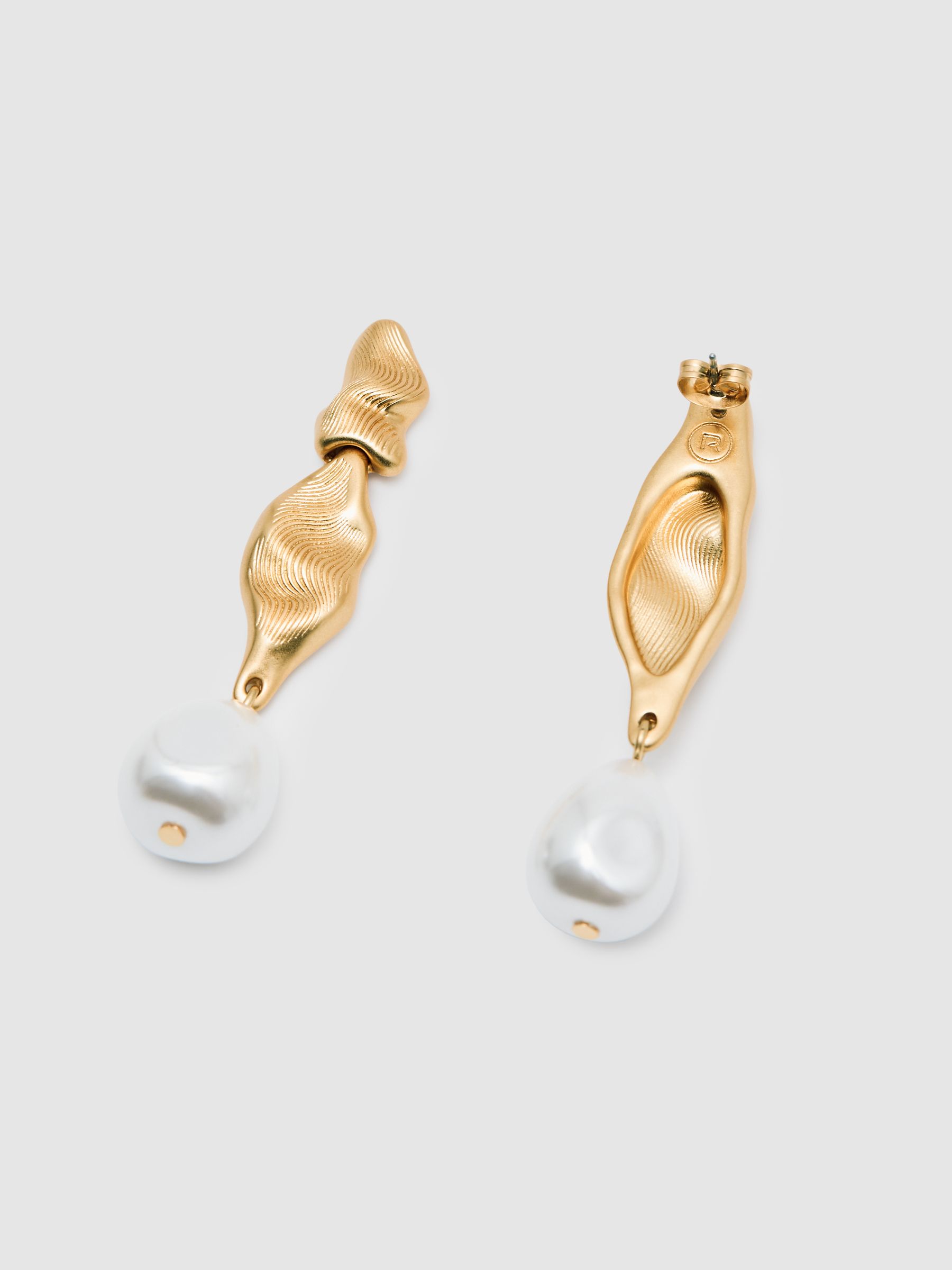 Tone Faux Pearl Molten Drop Earrings in Gold