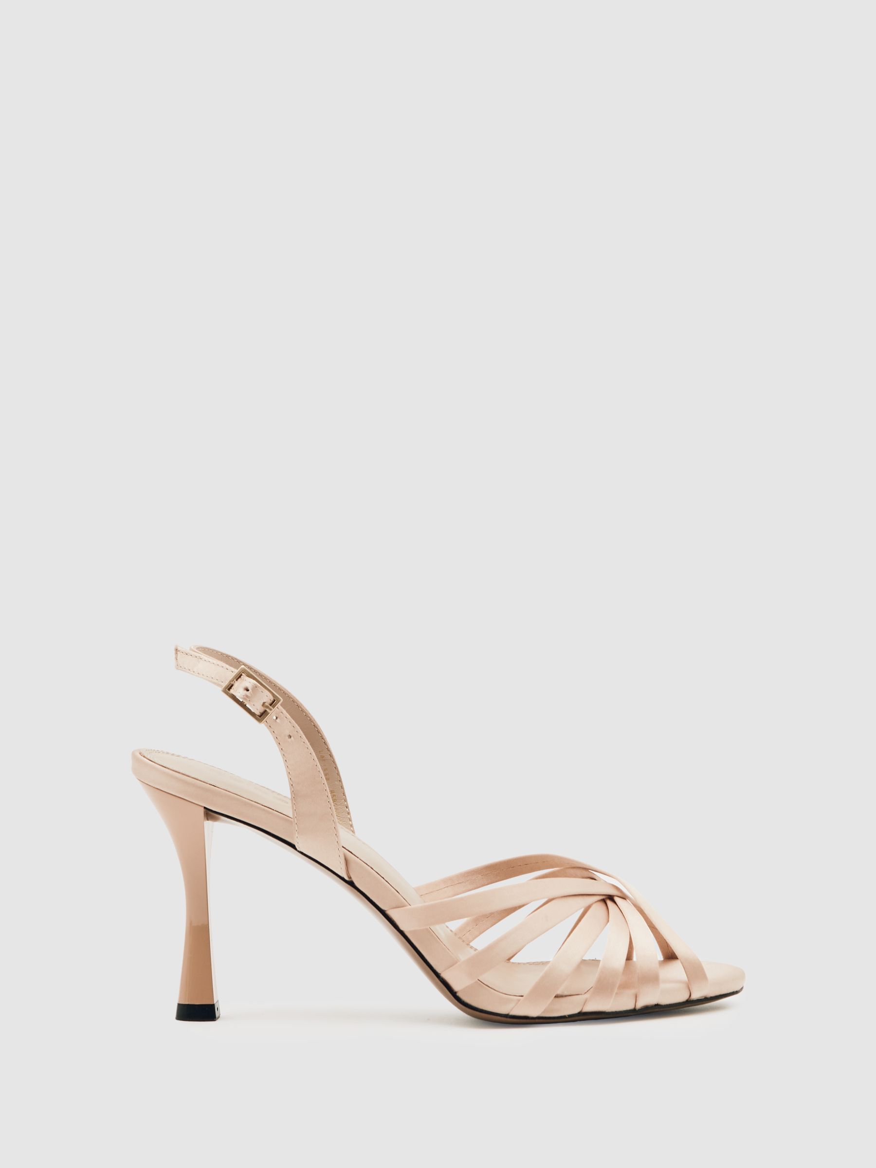Satin Cross-Strap Heeled Sandals in Neutral