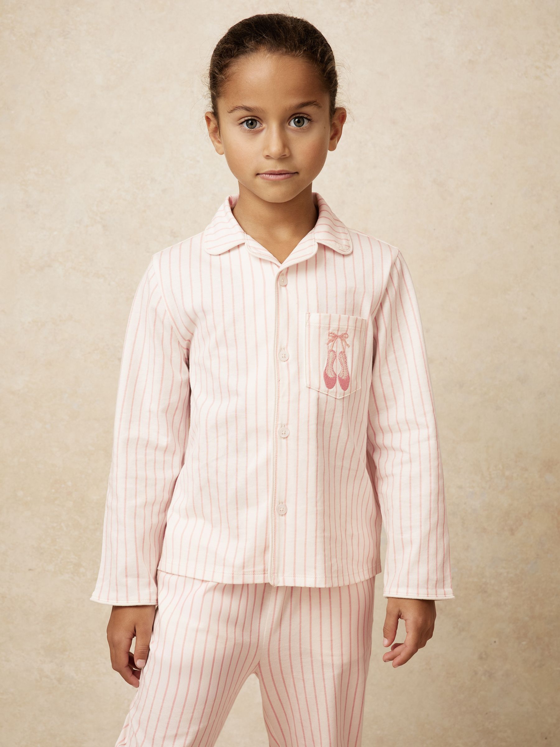 9-13 yrs Cotton Embroidery Stripe Pyjama Set in Pink
