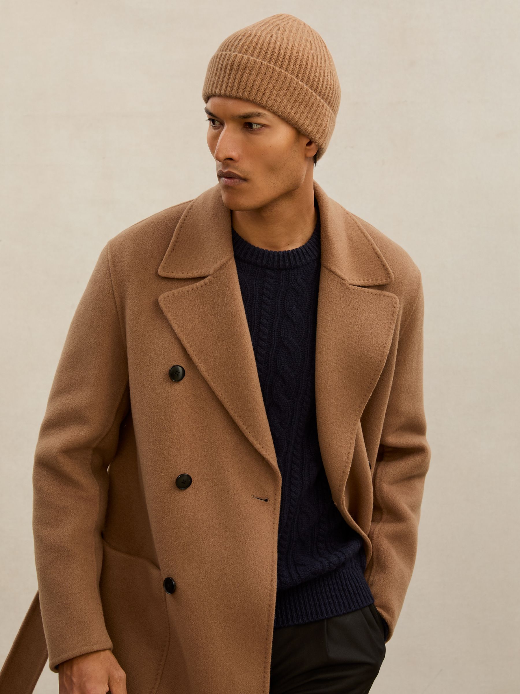 Atelier 100% Cashmere Rib-Knit Beanie in Oatmeal