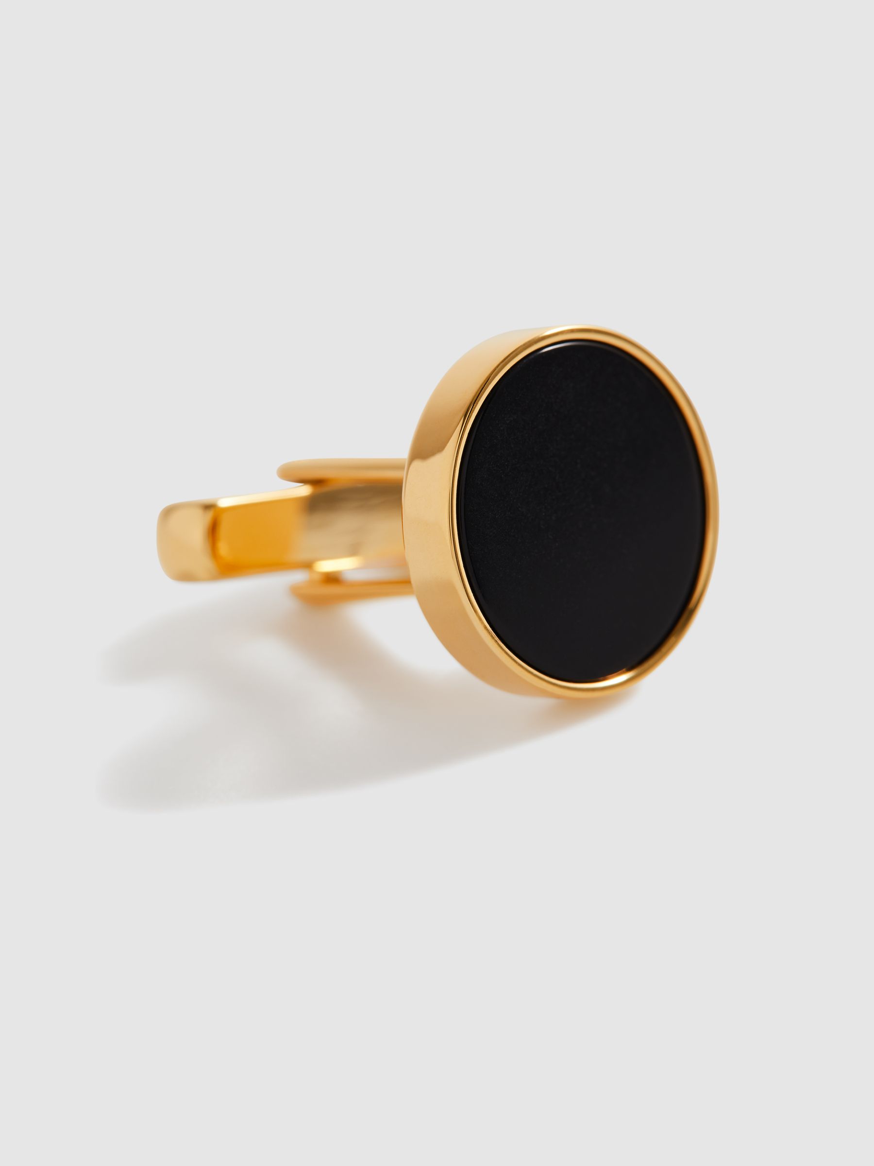 Round Onyx Cufflinks in Gold