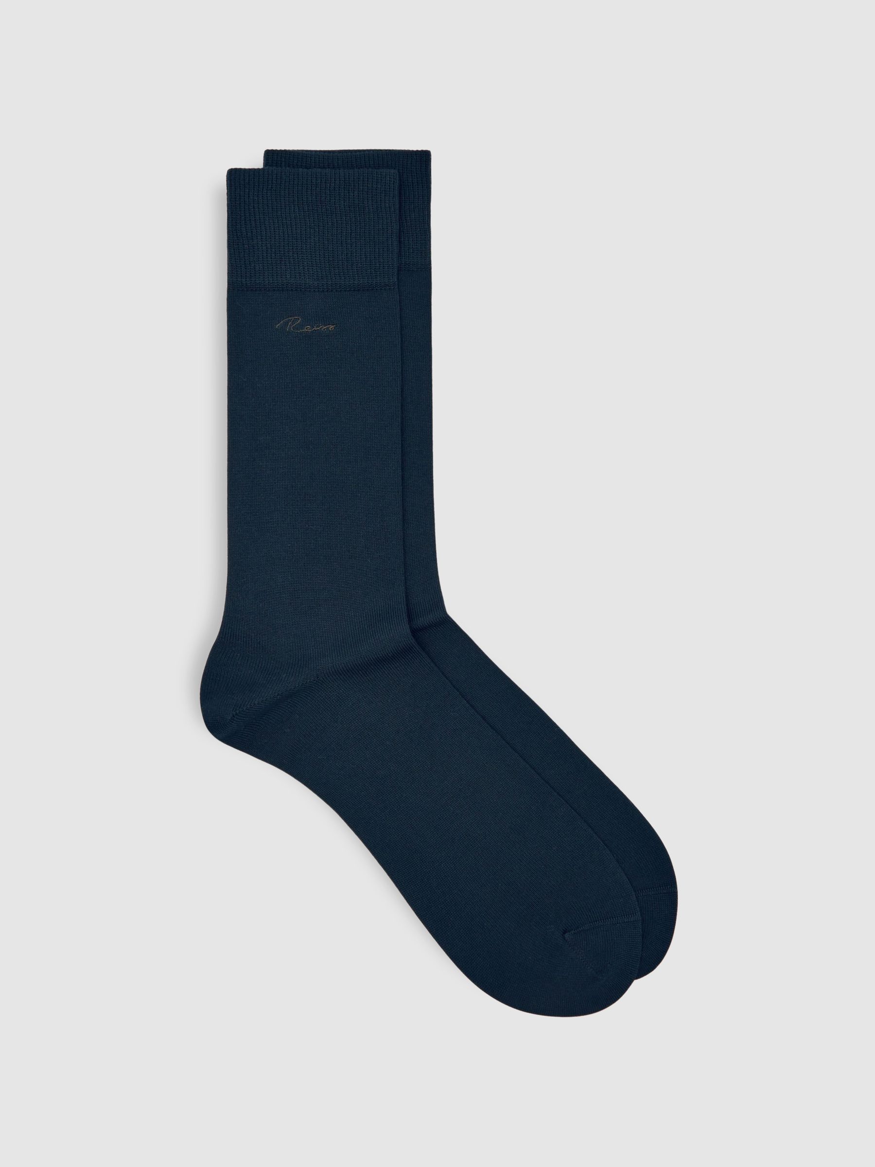 Cotton-Blend Logo Embroidery Socks in Navy