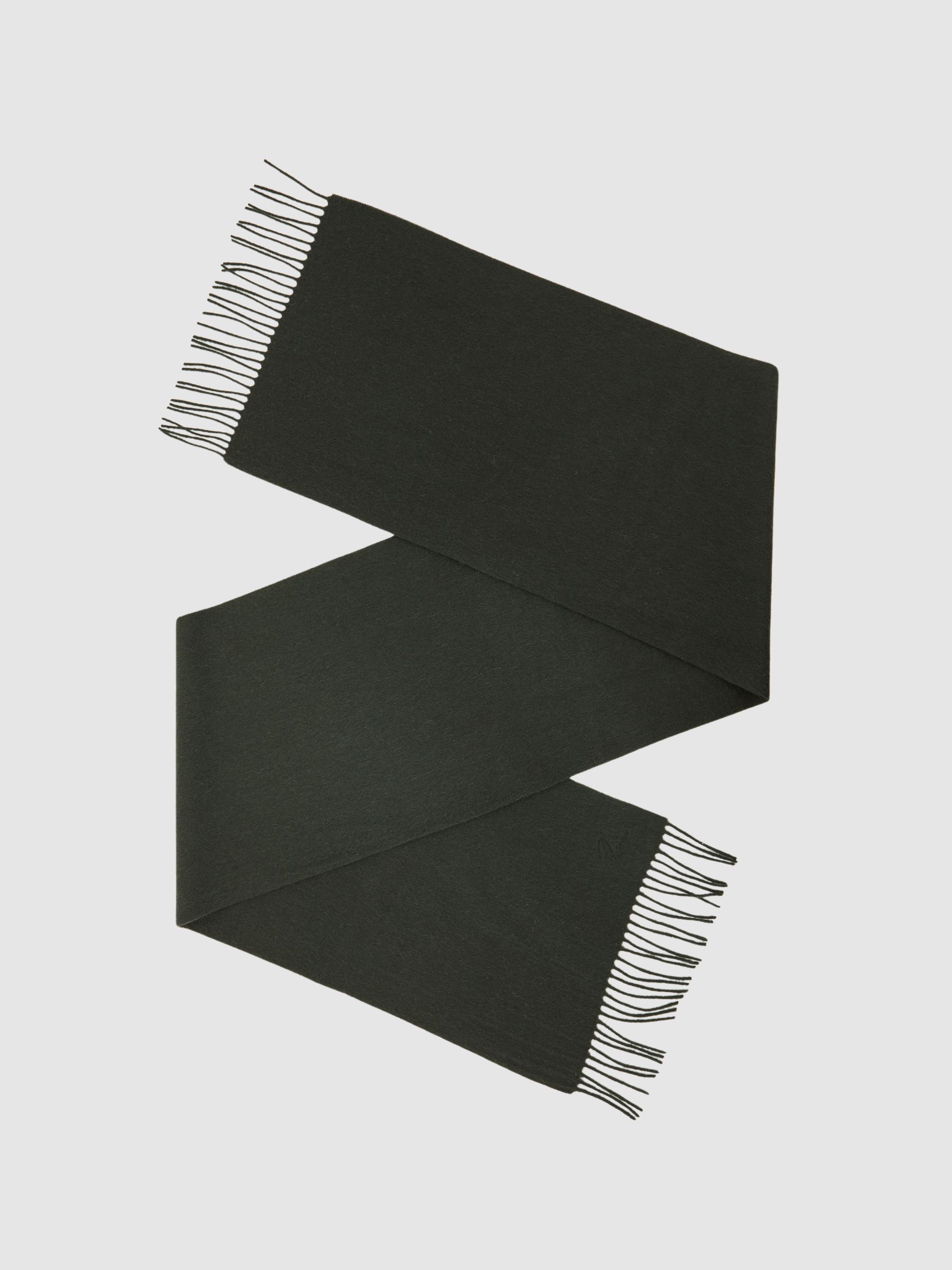 Wool-Cashmere Script-Logo Scarf in Dark Military Green