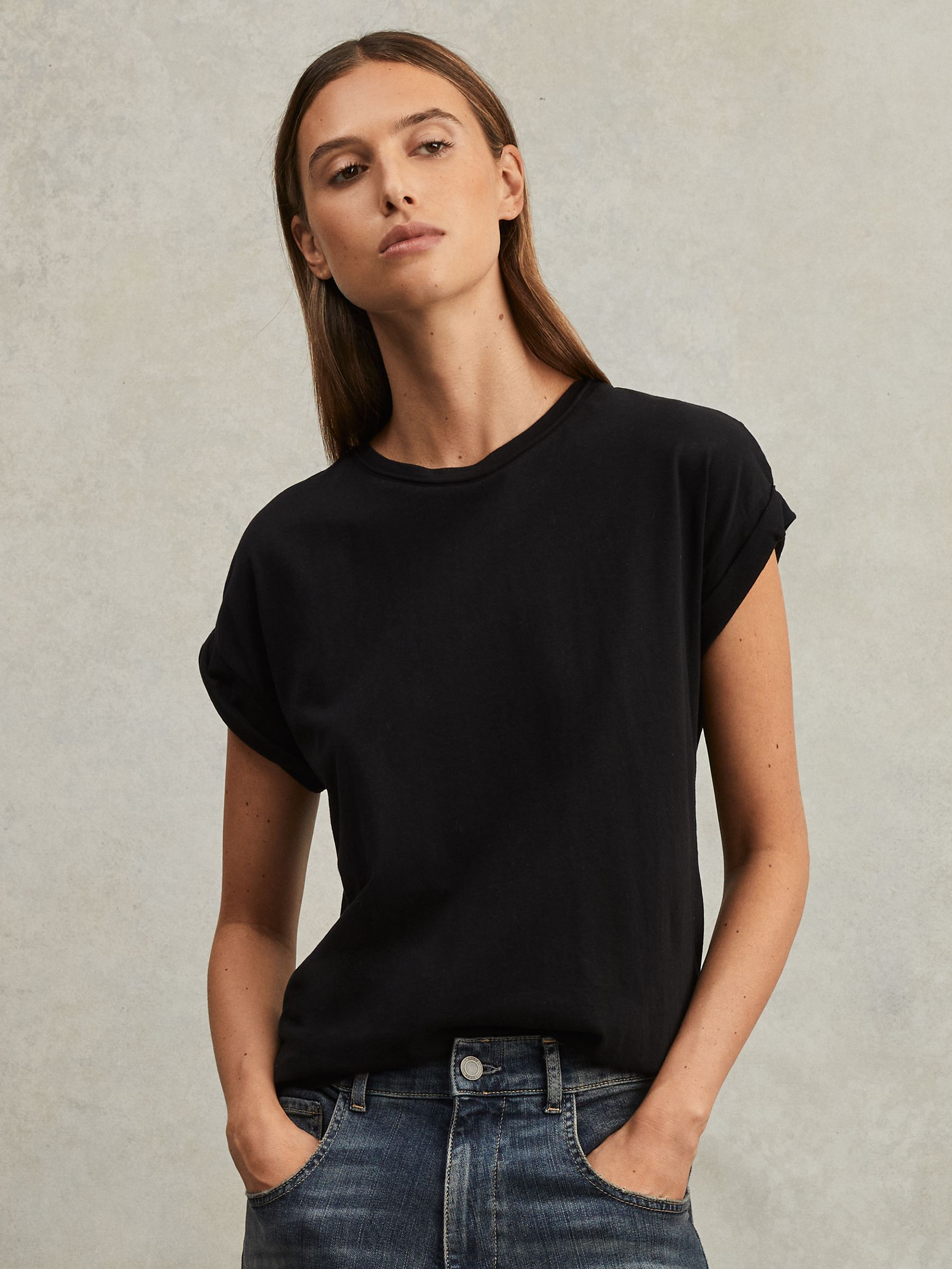 Cotton-Jersey Crew Neck T-Shirt in Black