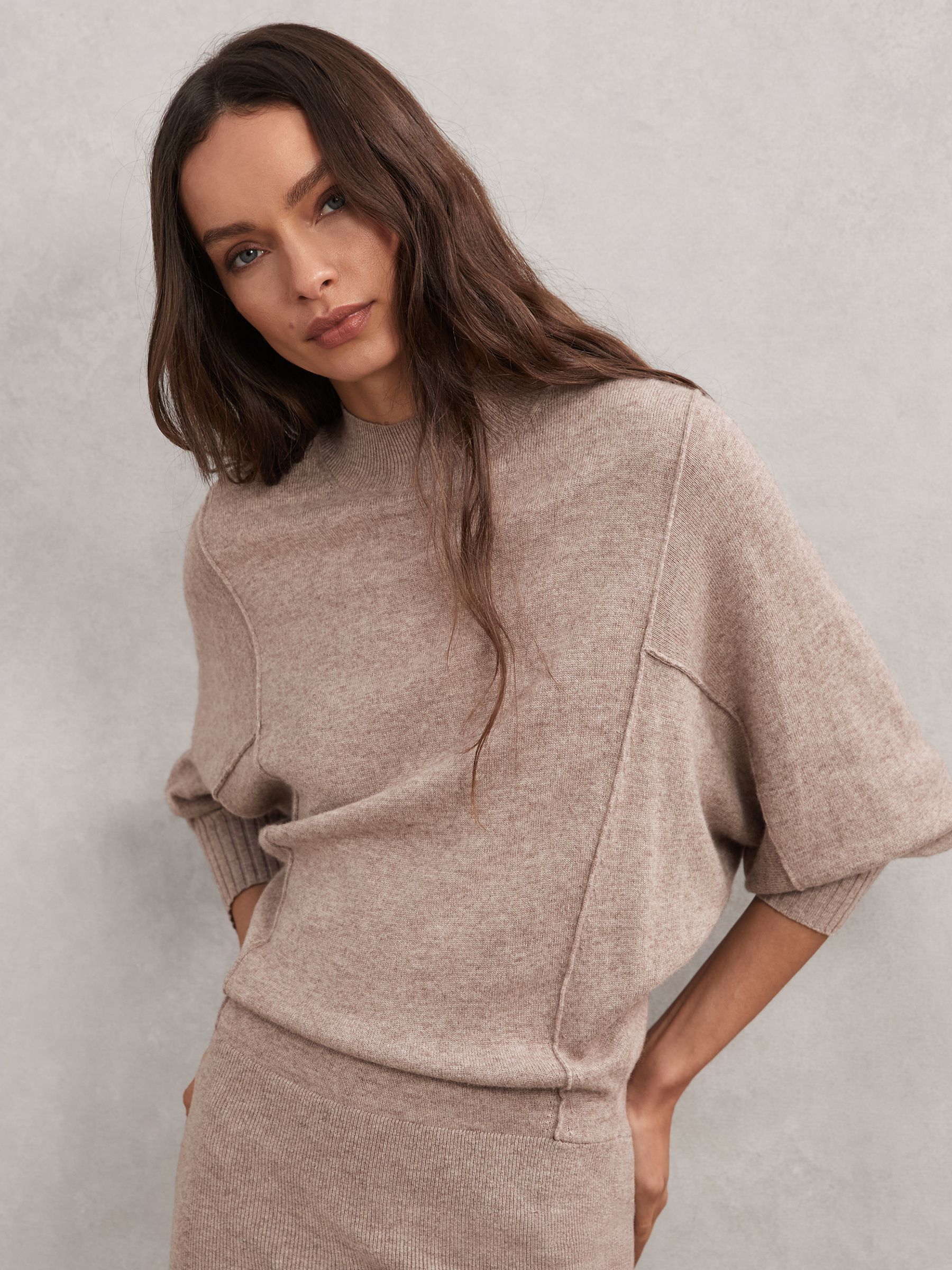 Wool-Blend High-Neck Knitted Dress with Cashmere in Neutral