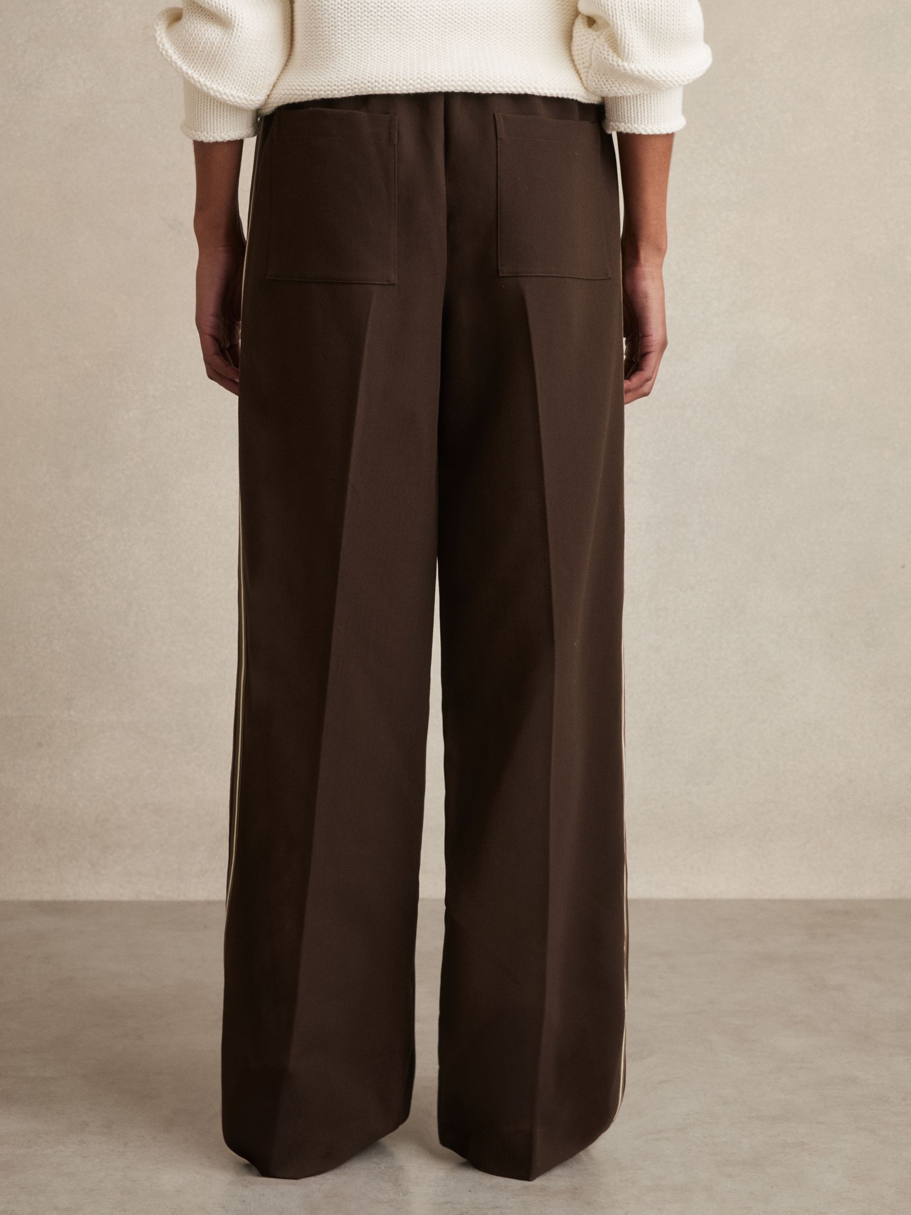 Petite Side-Stripe Wide-Leg Trousers in Chocolate Brown