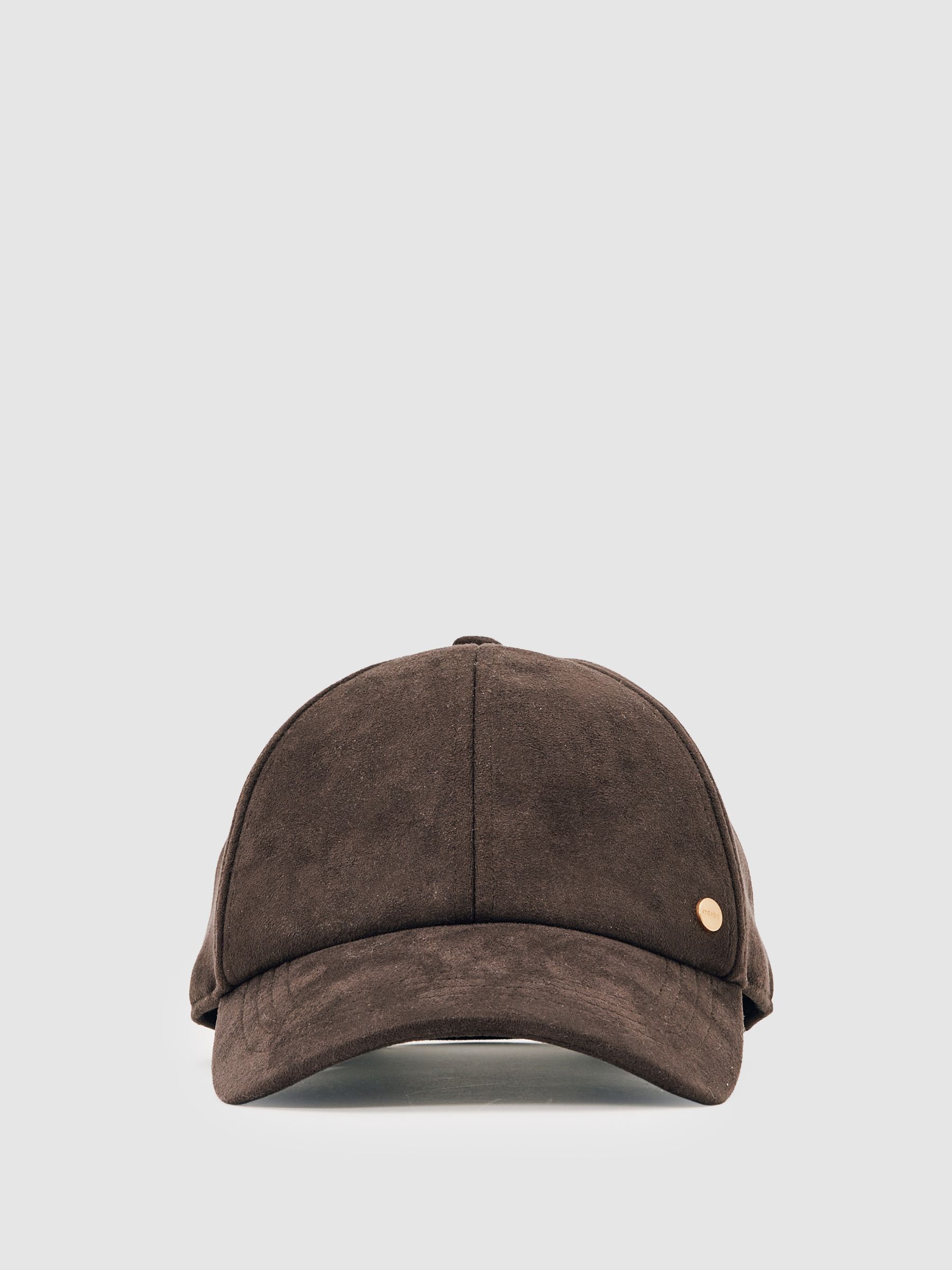 Faux Suede Baseball-Style Cap in Chocolate