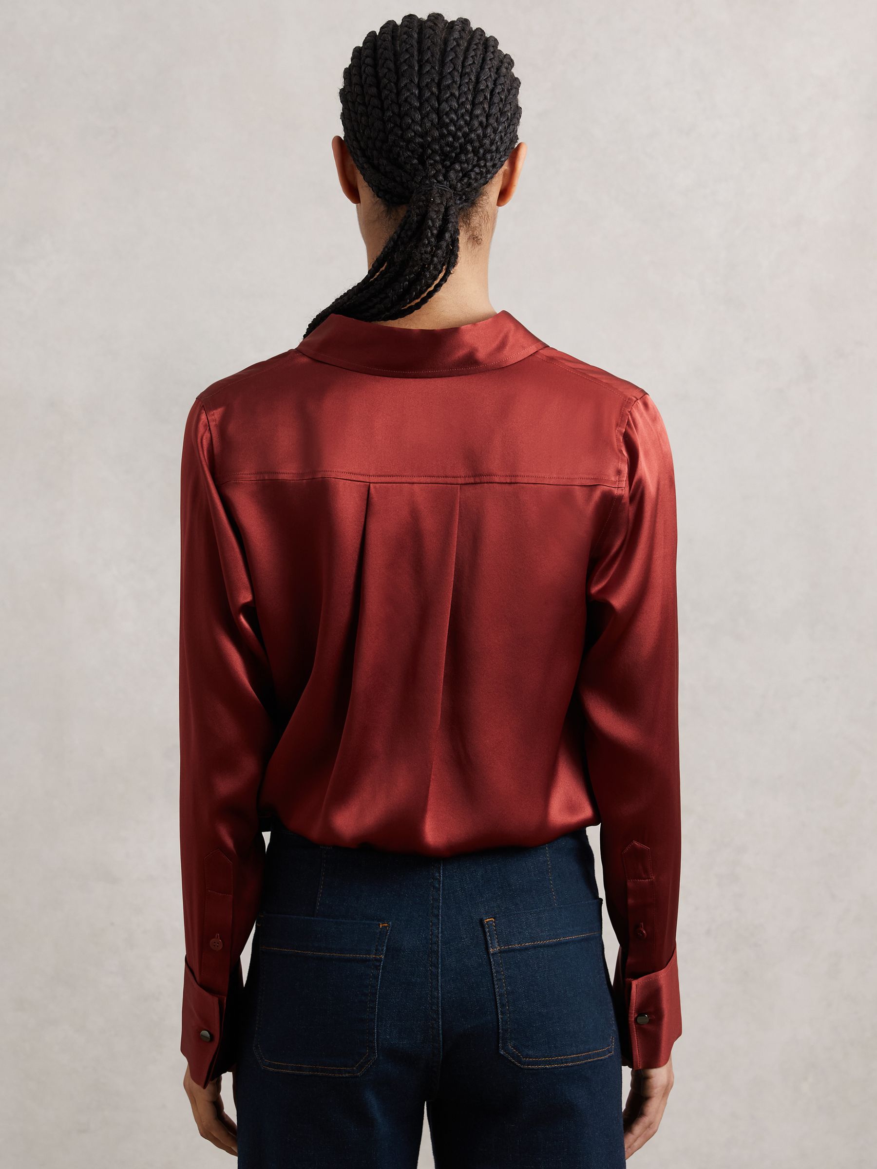Silk-Satin Concealed-Placket Shirt in Dark Red