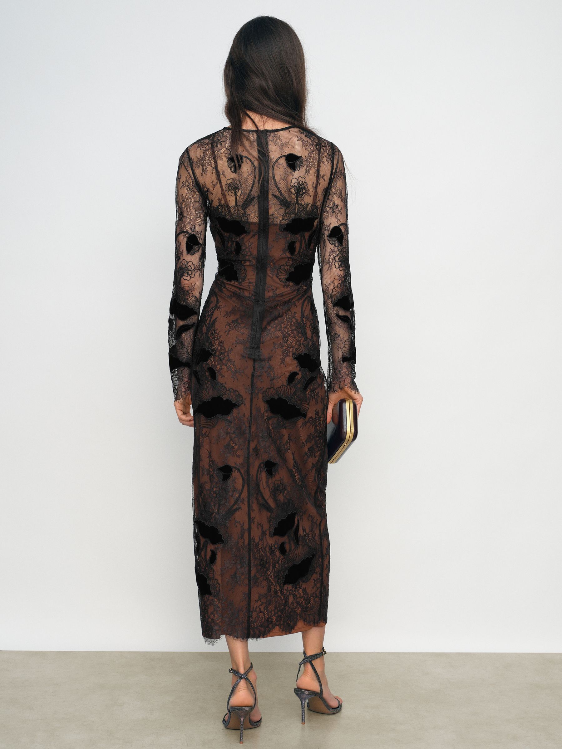 Petite Lace Overlay Midi Dress in Black