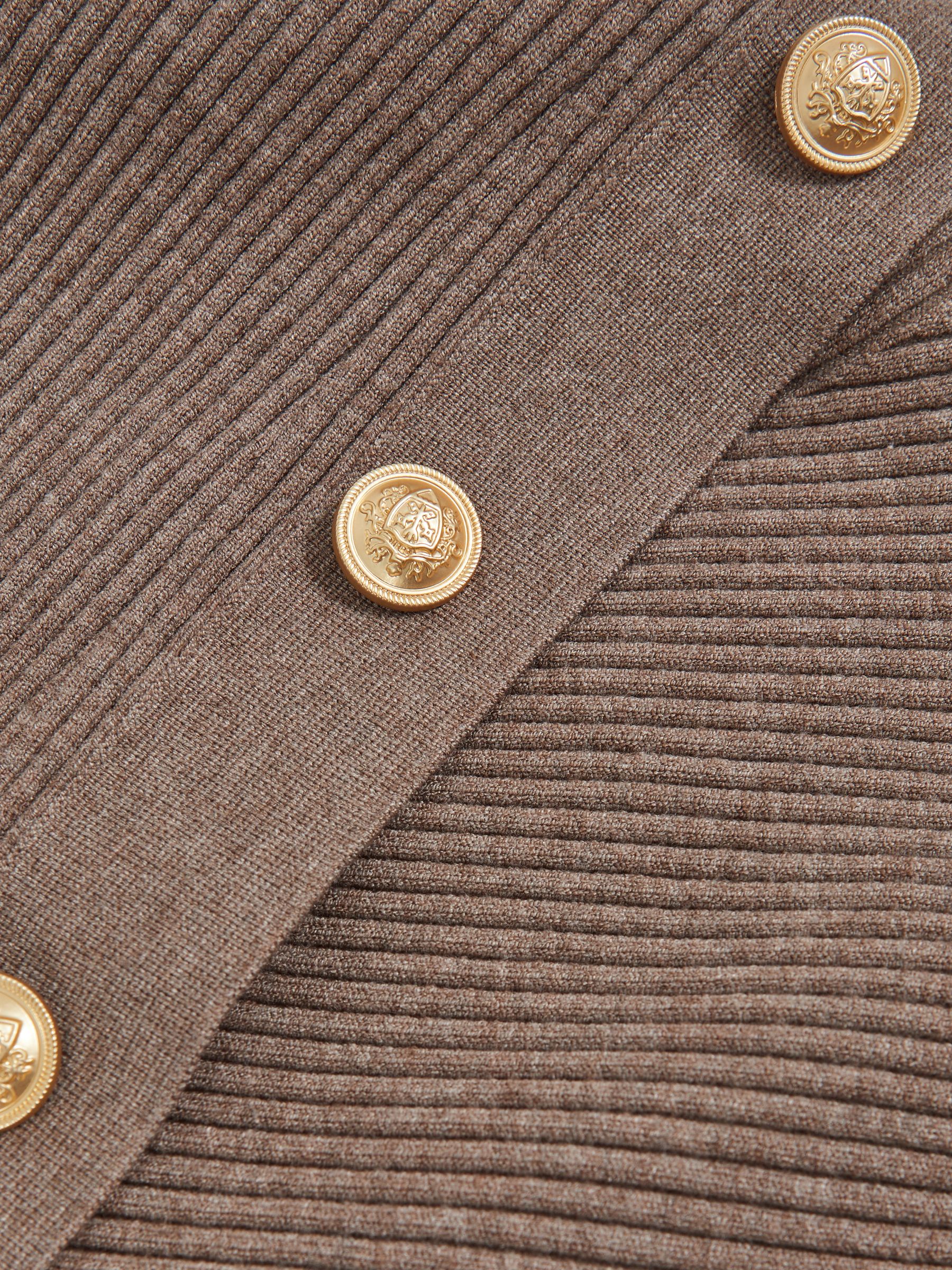 Rib-Knit Button Shawl Jumper in Taupe