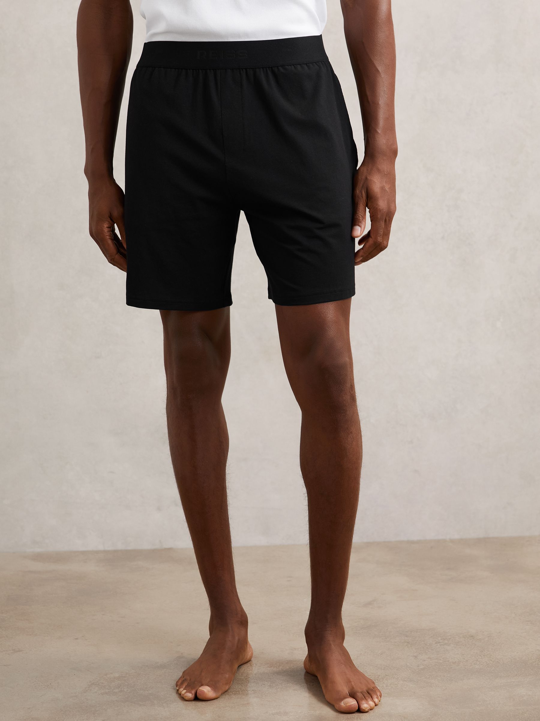 Cotton Jersey Logo-Waistband Shorts with Stretch in Black