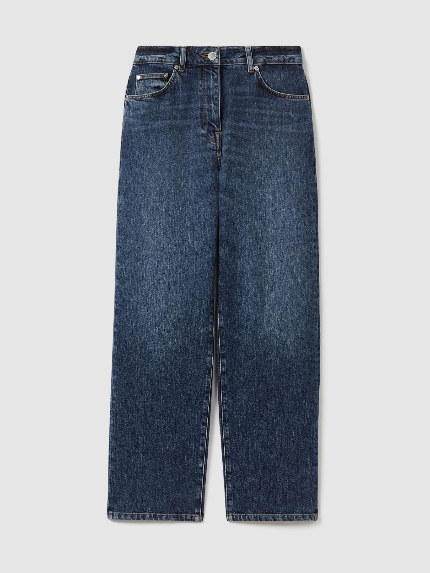 Petite Mid-Rise Straight-Leg Jeans in Mid Blue