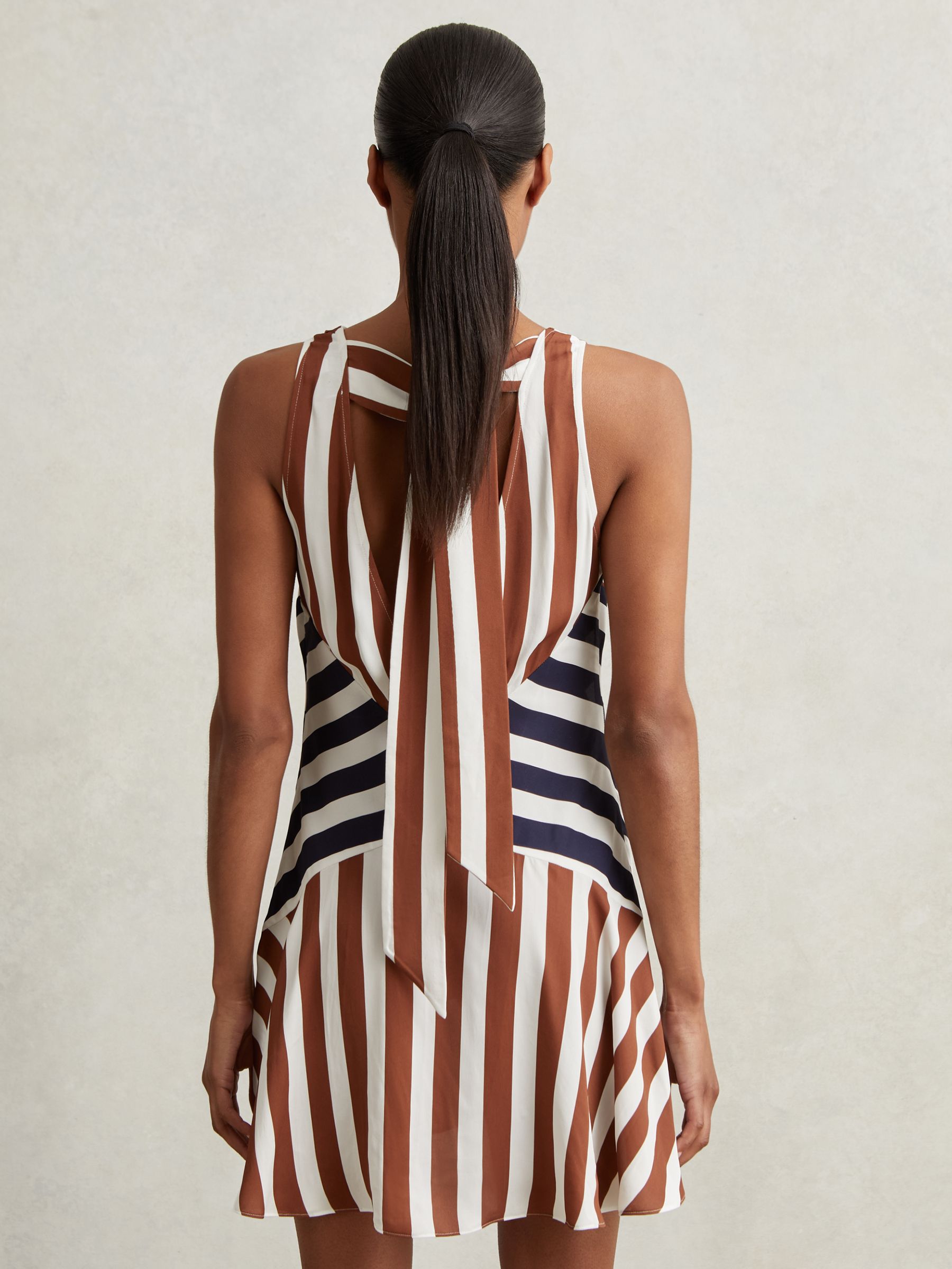 Stripe-Print Sleeveless Mini Dress in Brown/Navy