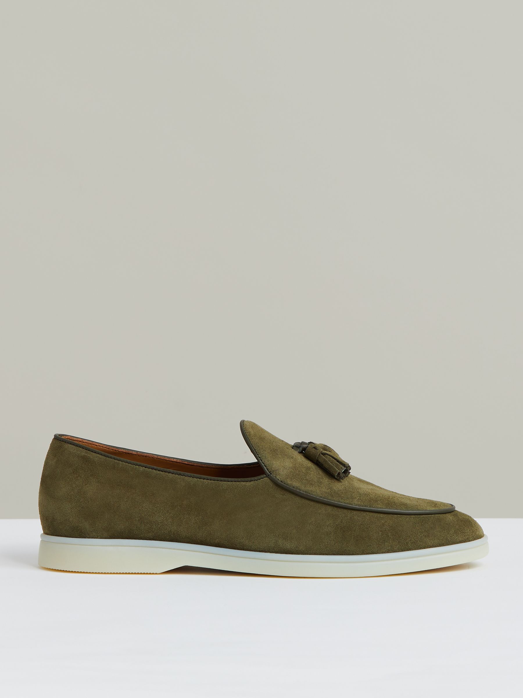 Suede Tassel Loafers in Moss Green