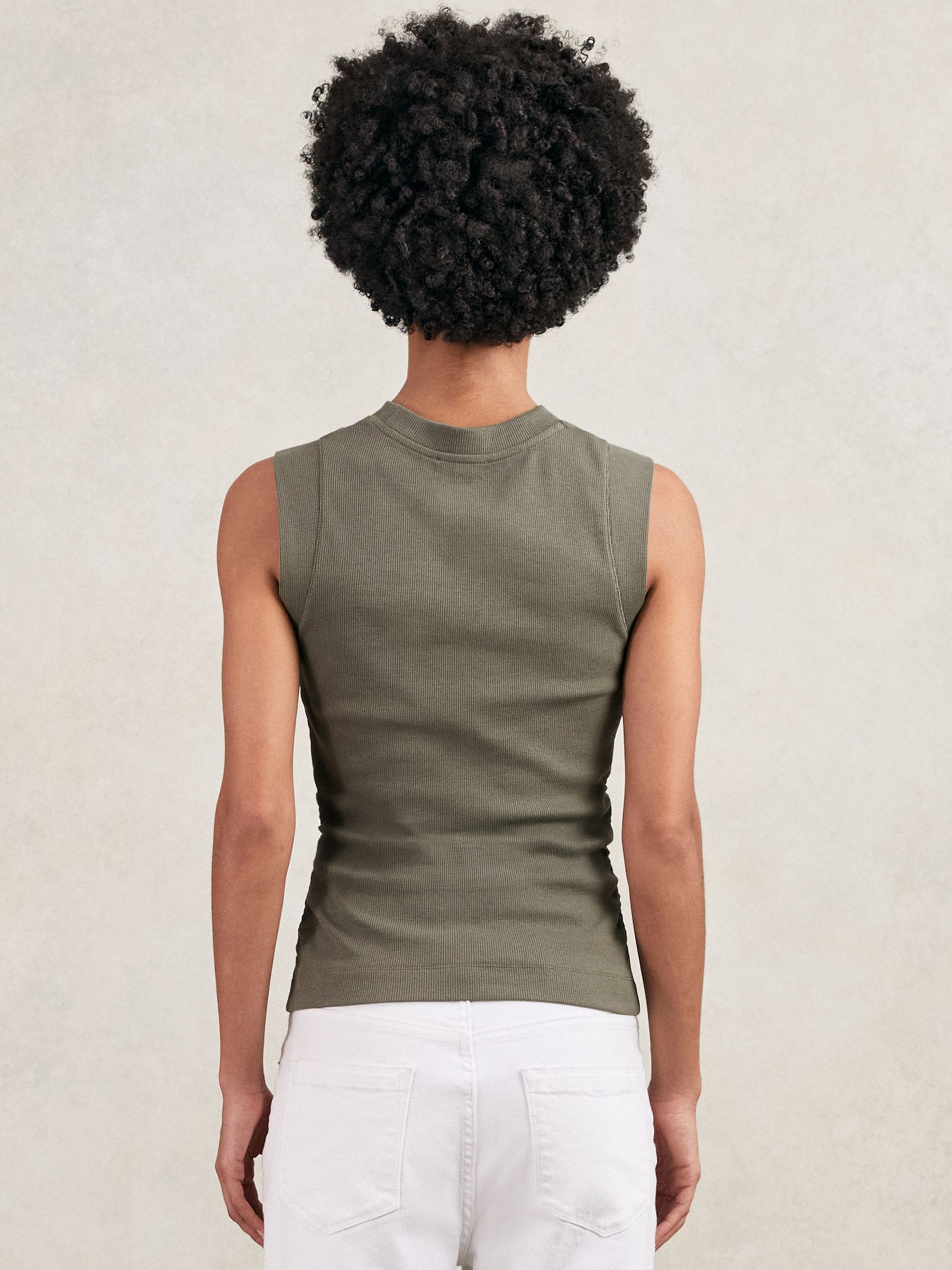 Fine-Rib Ruched Vest Top in Khaki Green