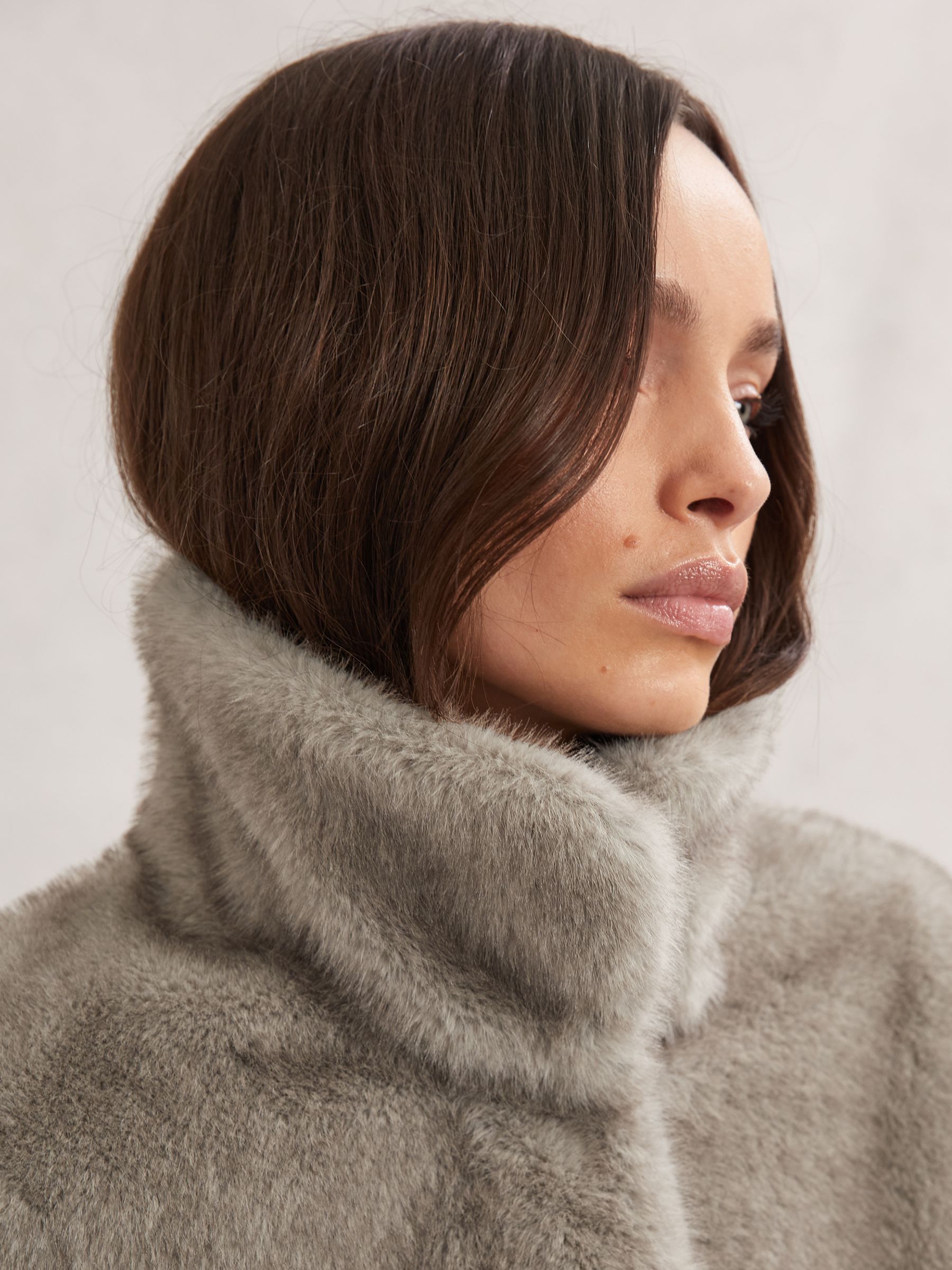 Faux-Fur Zip-Through Jacket in Grey