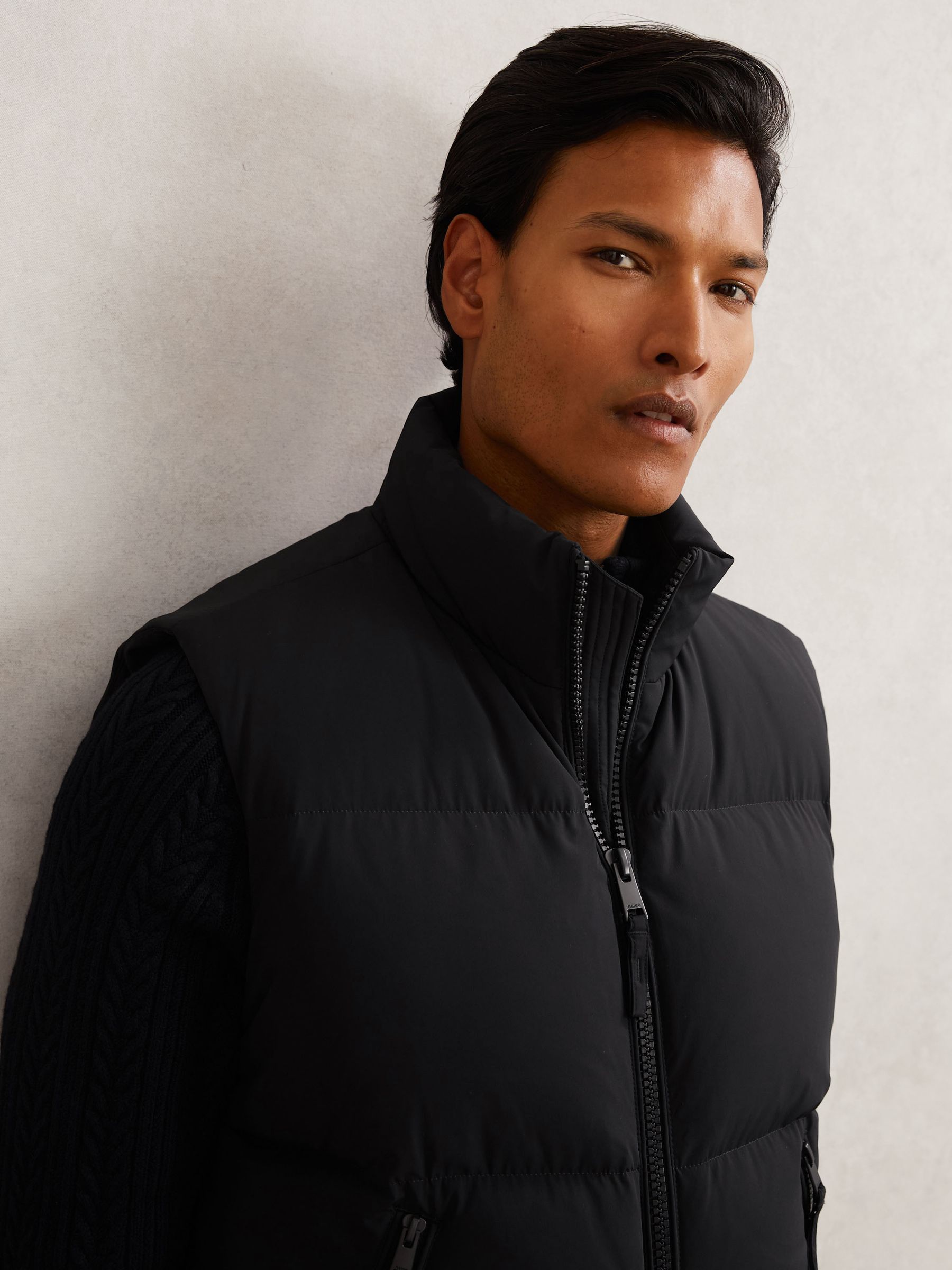 Quilted Zip-Through Puffer Gilet in Navy