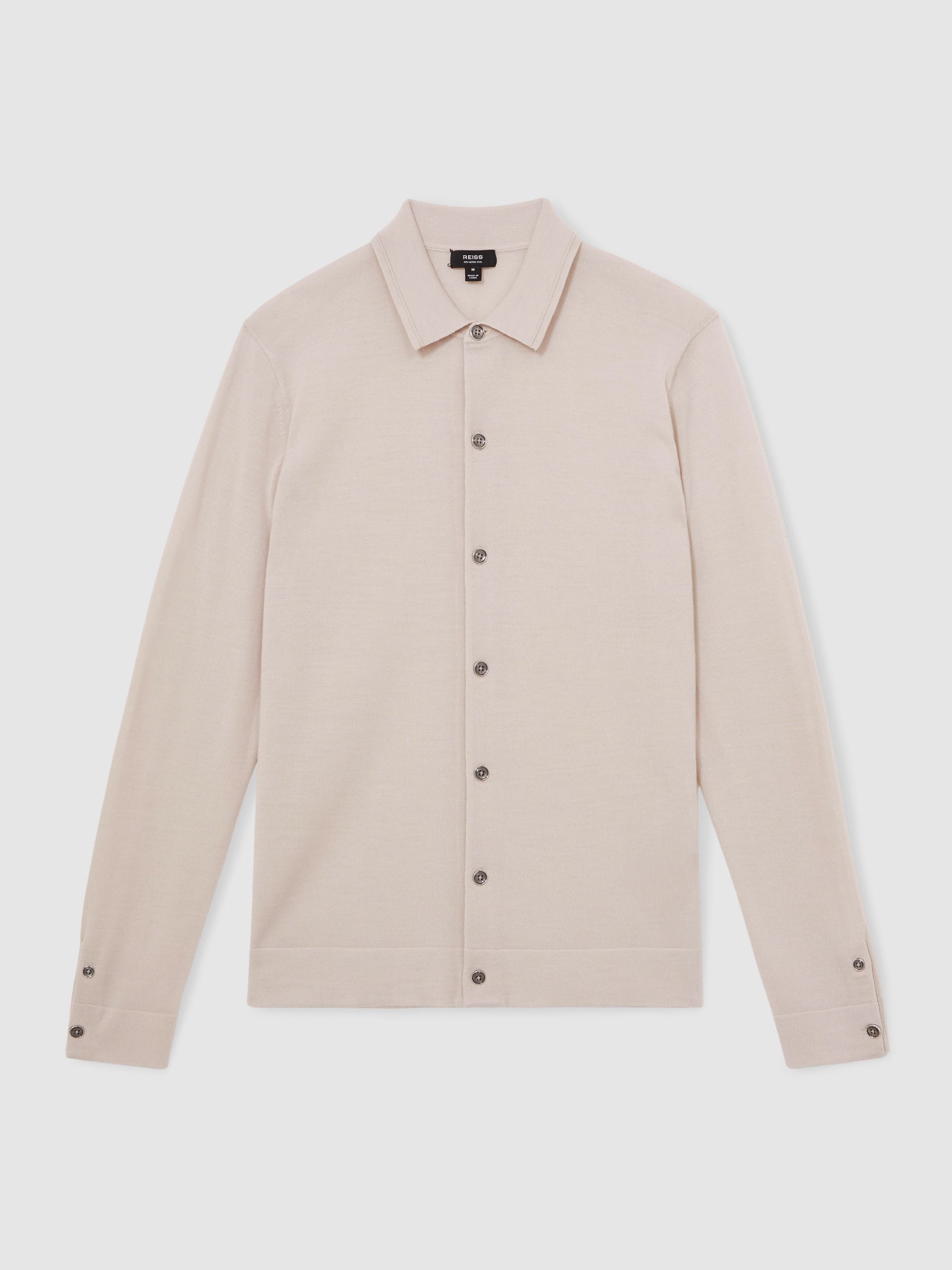 Merino Wool Button-Through Cardigan in Beige