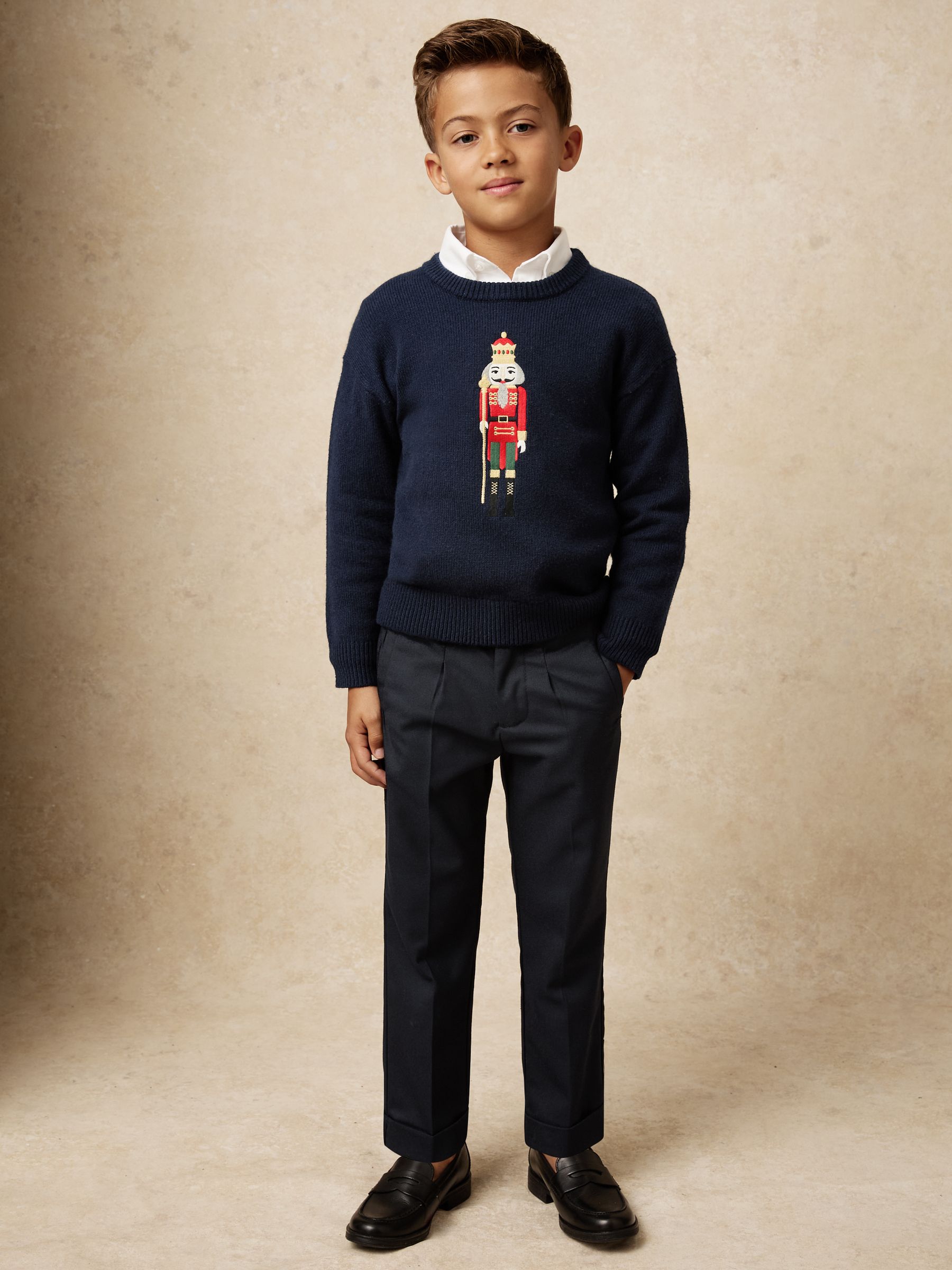 9-13 yrs Wool-Blend Nutcracker Jumper in Navy Blue