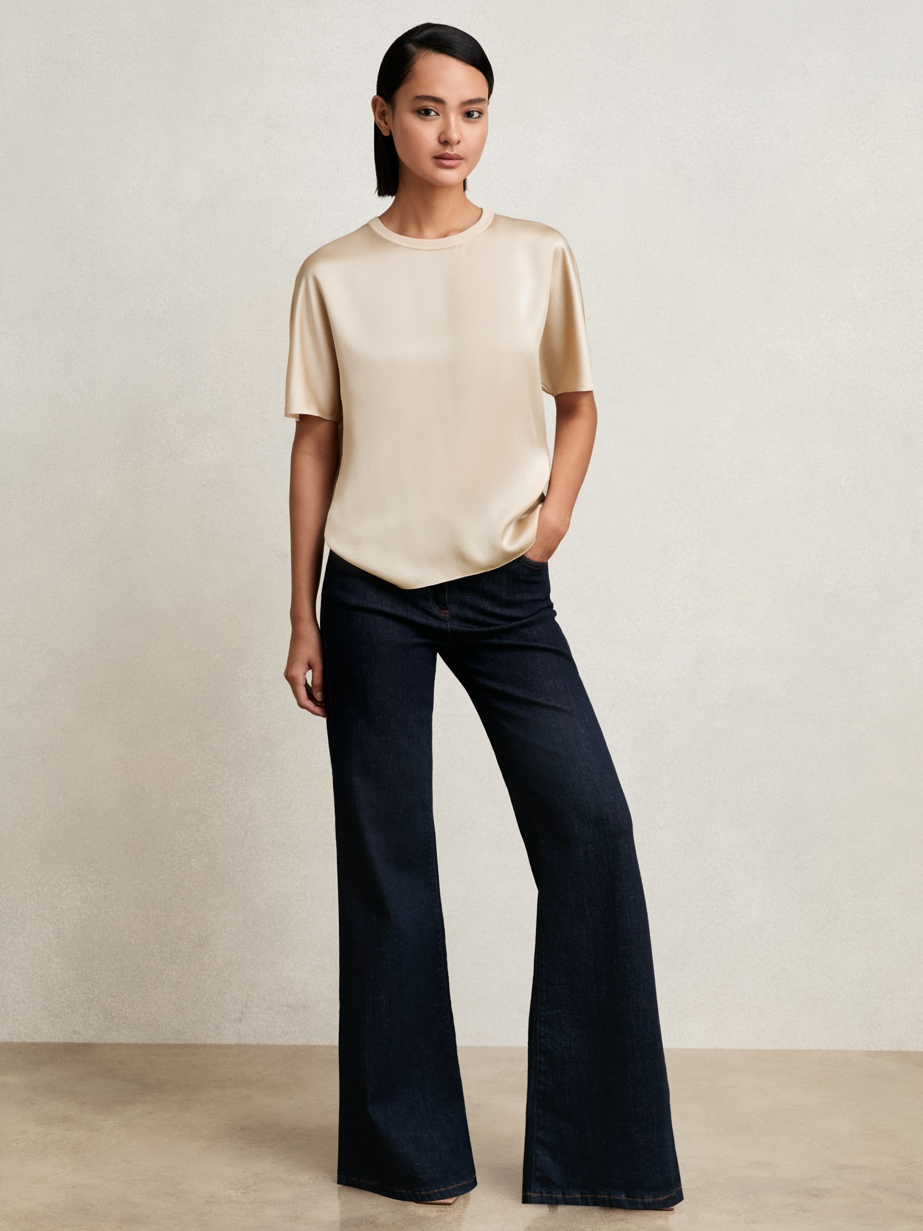 Silk Short-Sleeve Top in Champagne Neutral