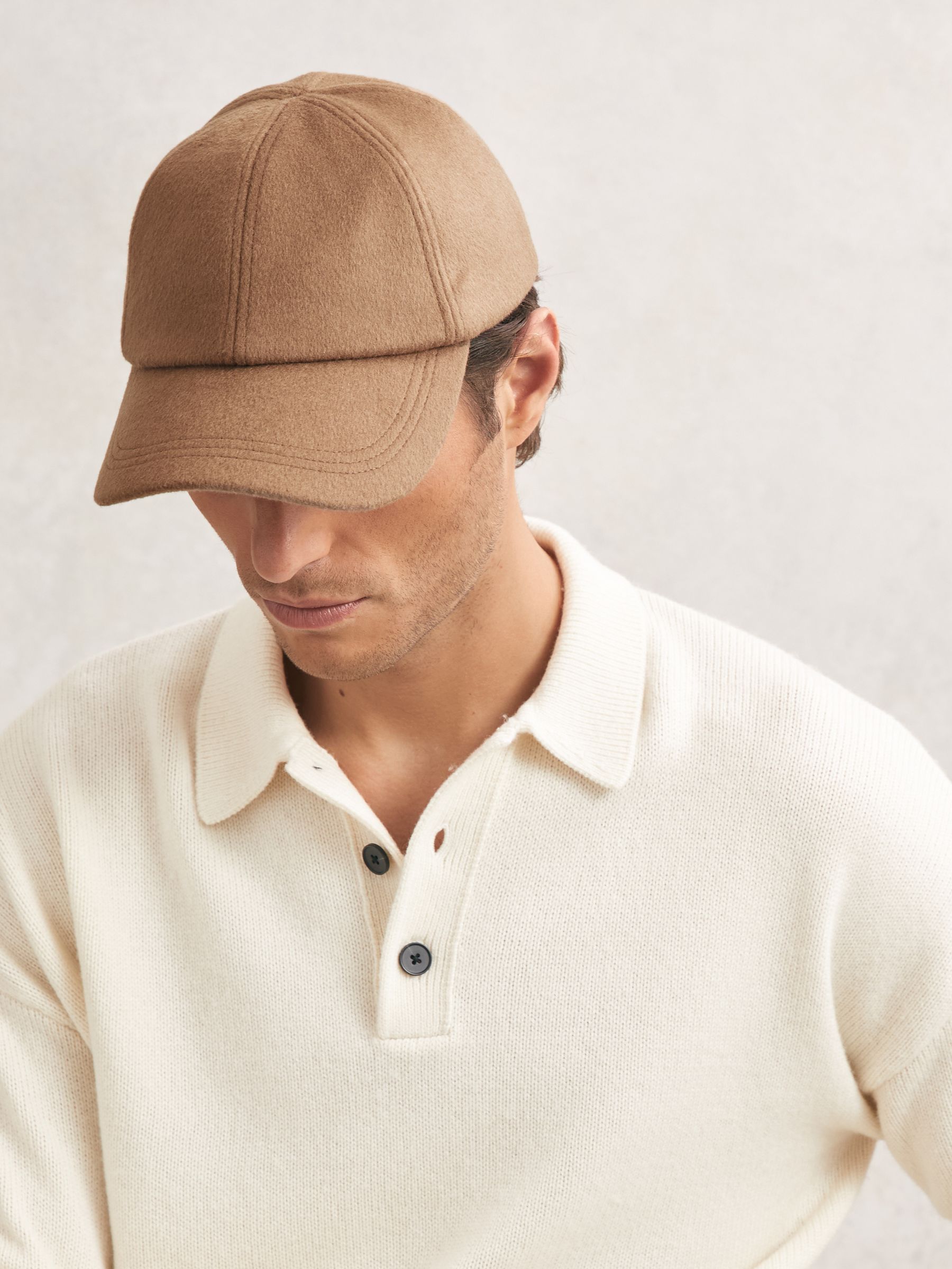 Wool-Blend Baseball Cap in Light Brown