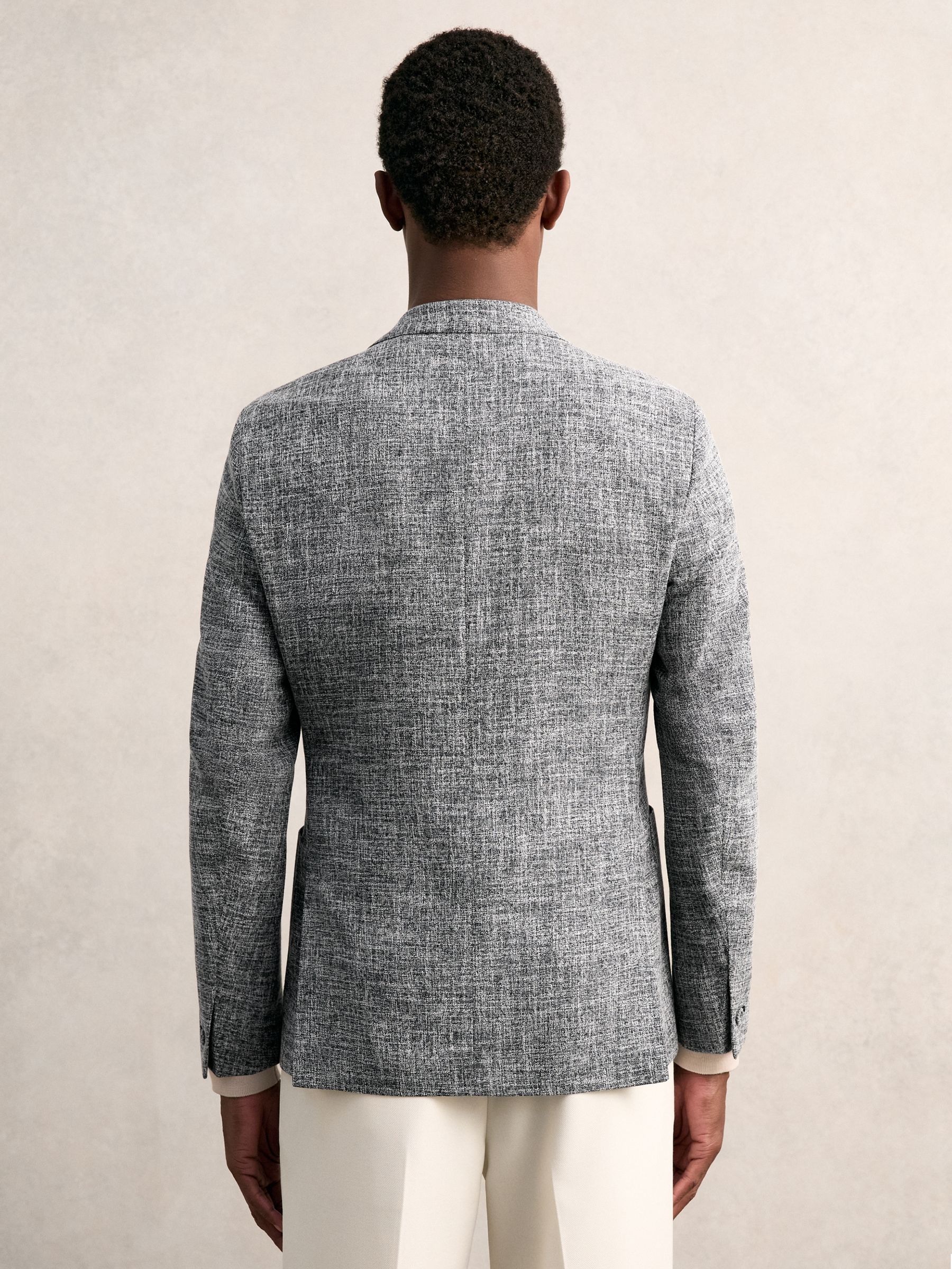 Single-Breasted Textured Mélange Blazer Slim-Fit in Navy Melange