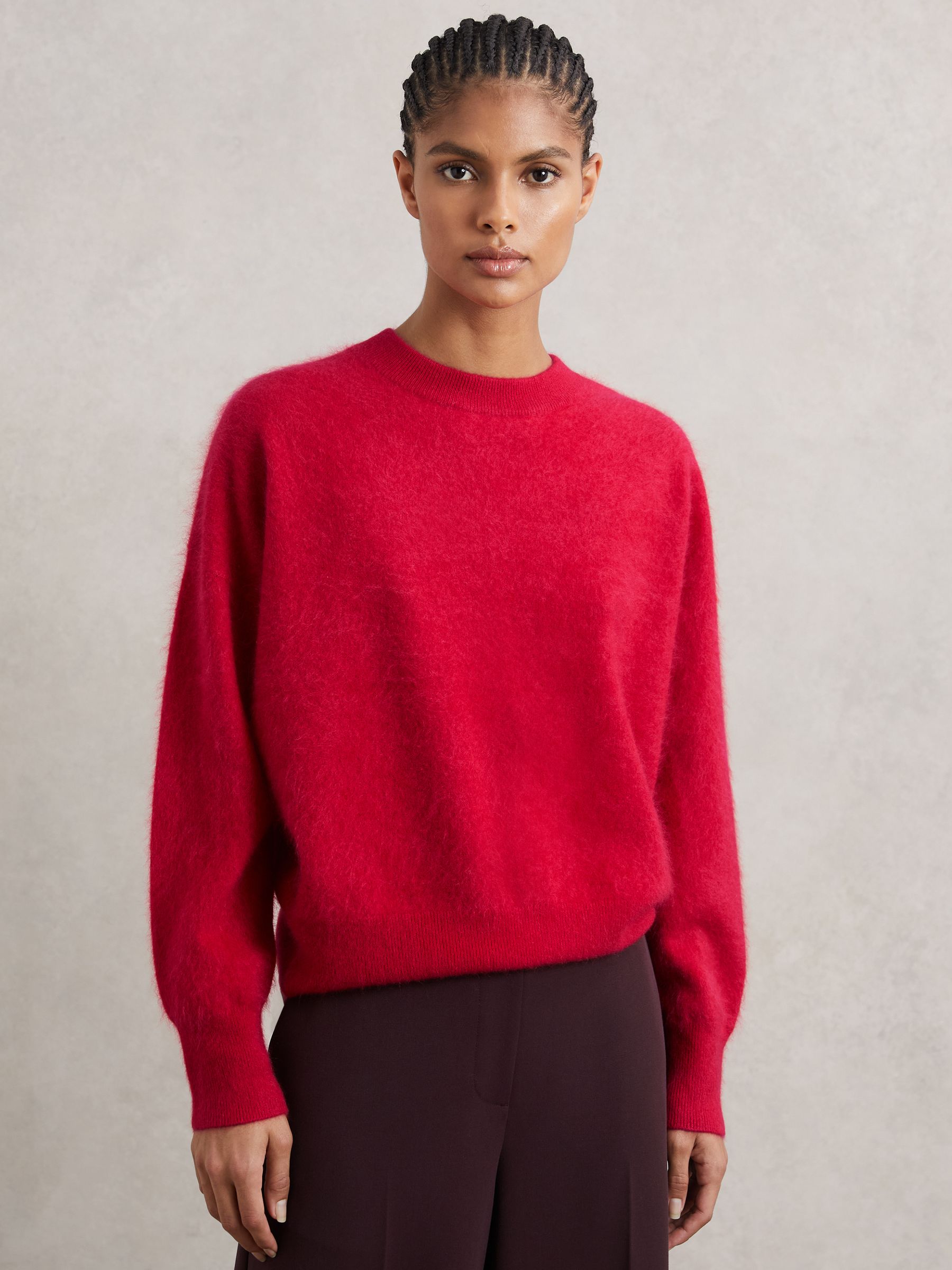 Brushed Cashmere Crew Neck Jumper in Red