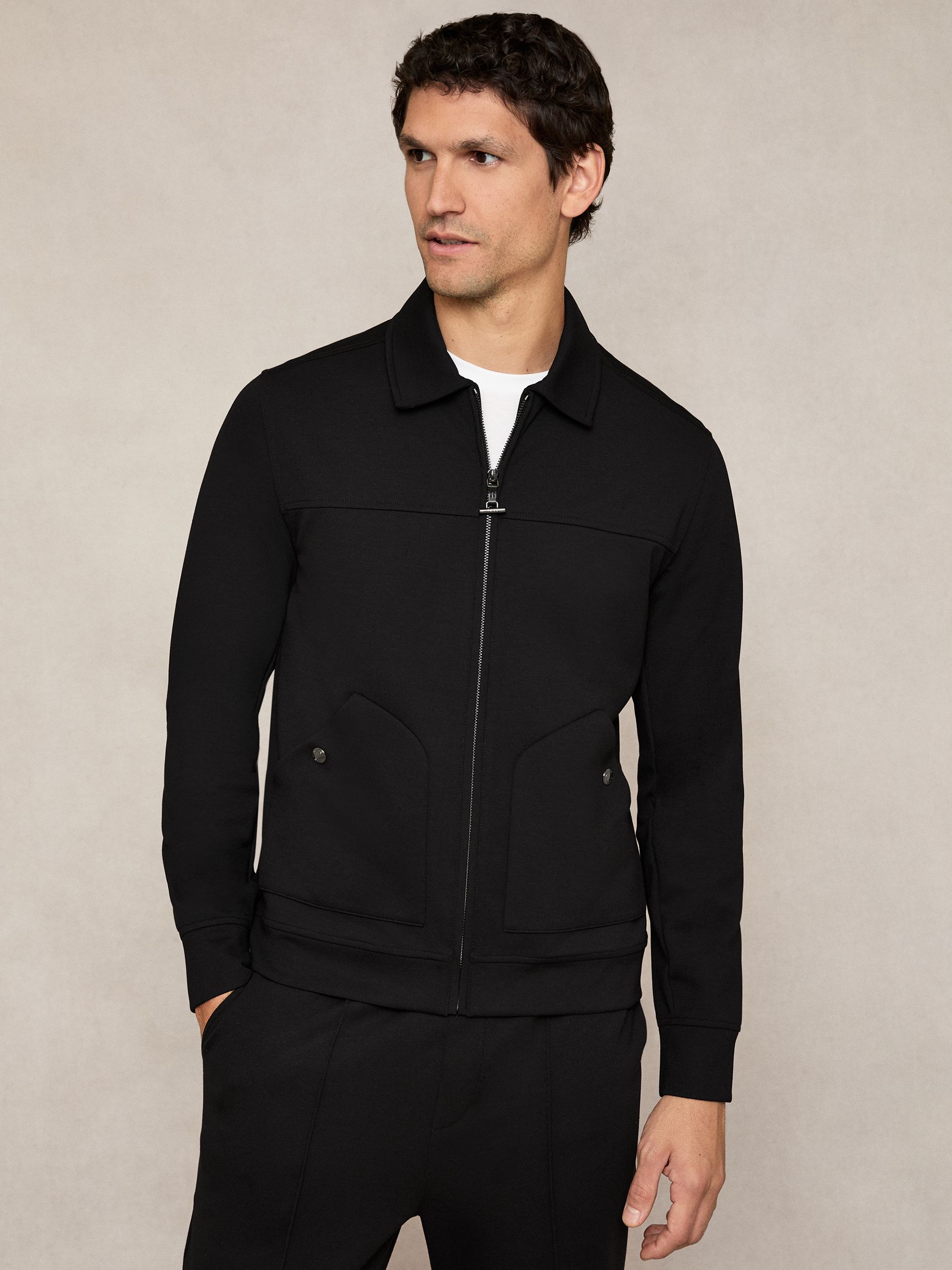 Interlock Zip Through Overshirt in Black