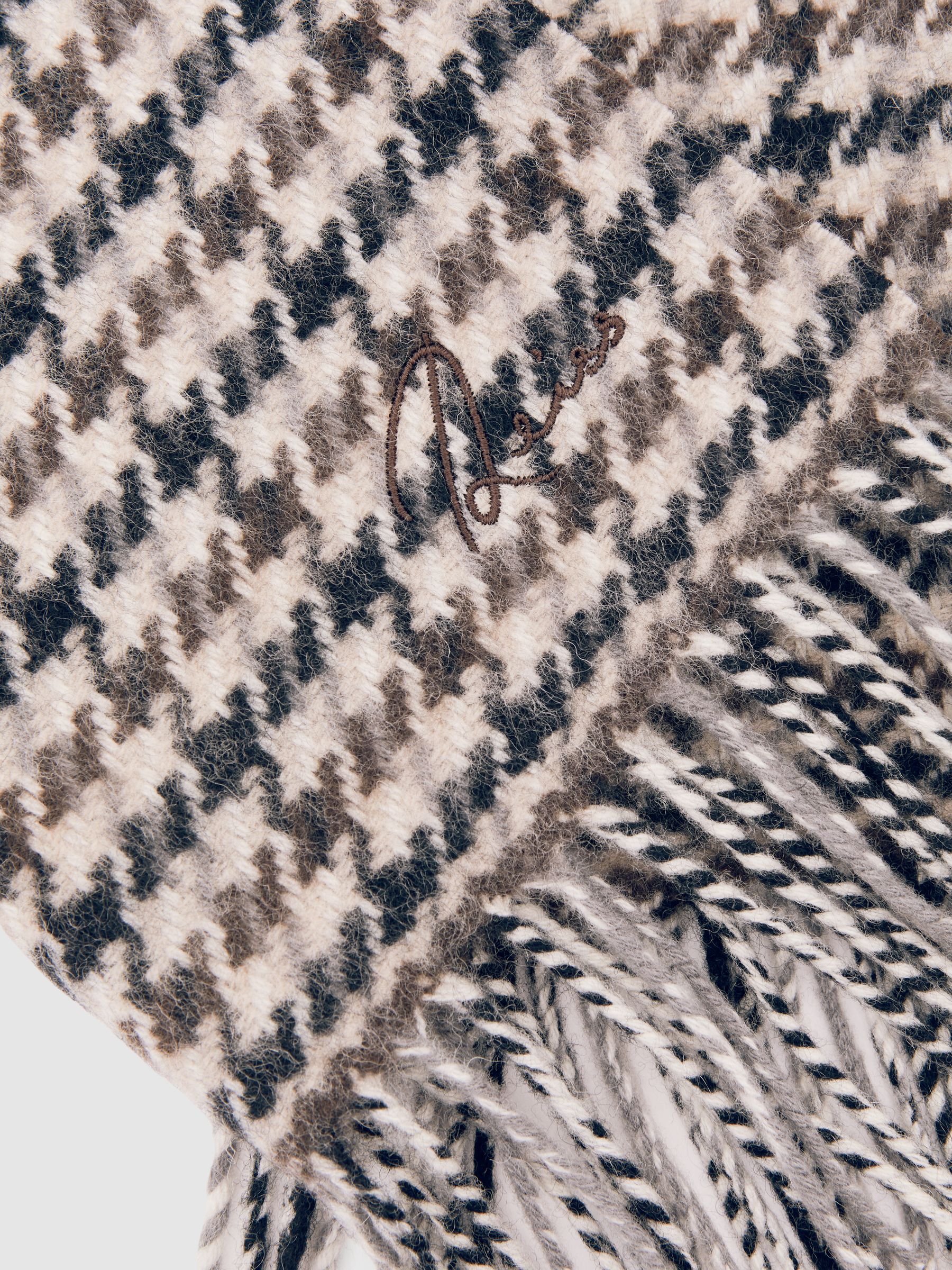 Wool-Cashmere Check Scarf in Brown Multi