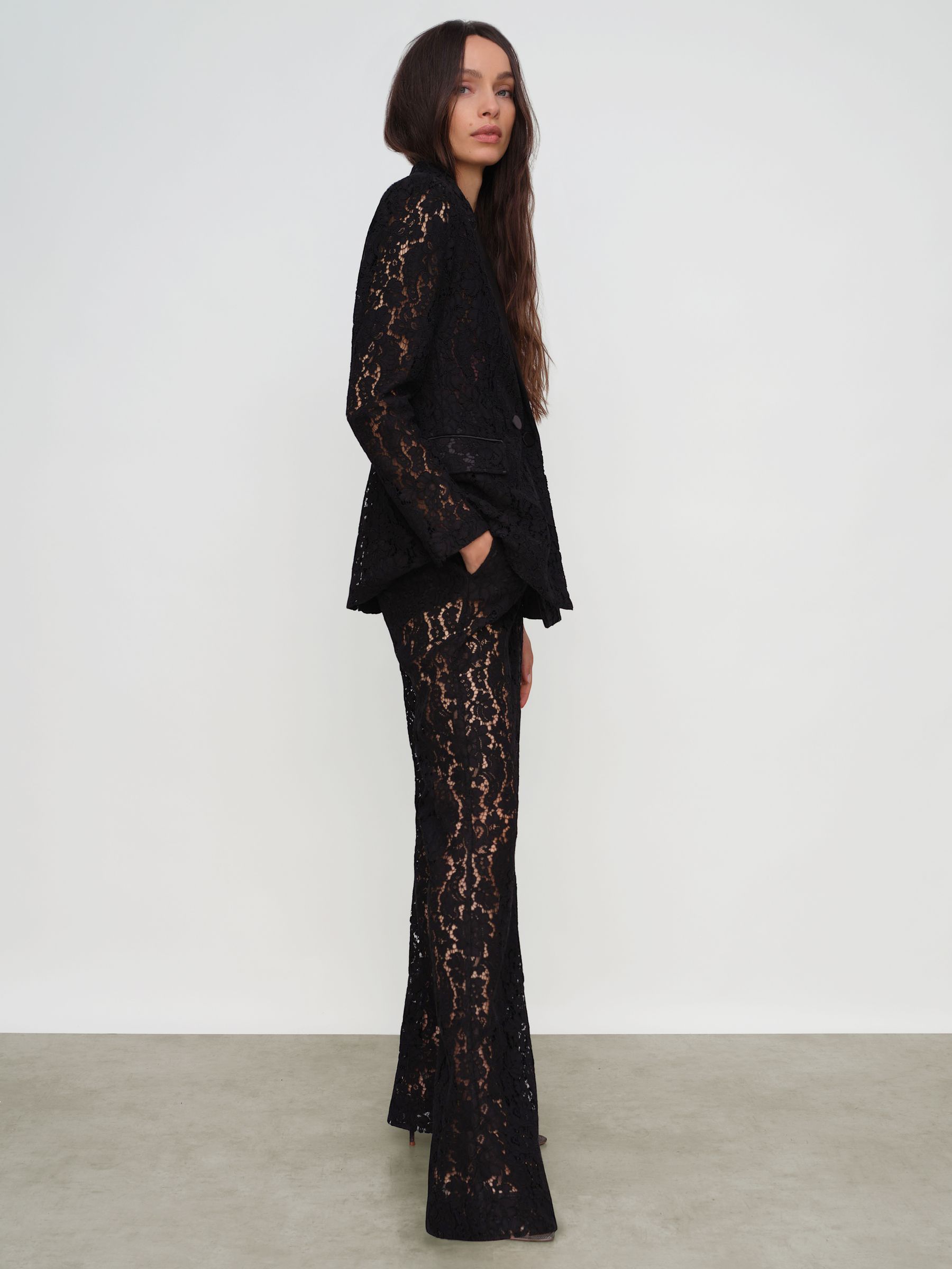 Lace Wide Leg Trousers in Black