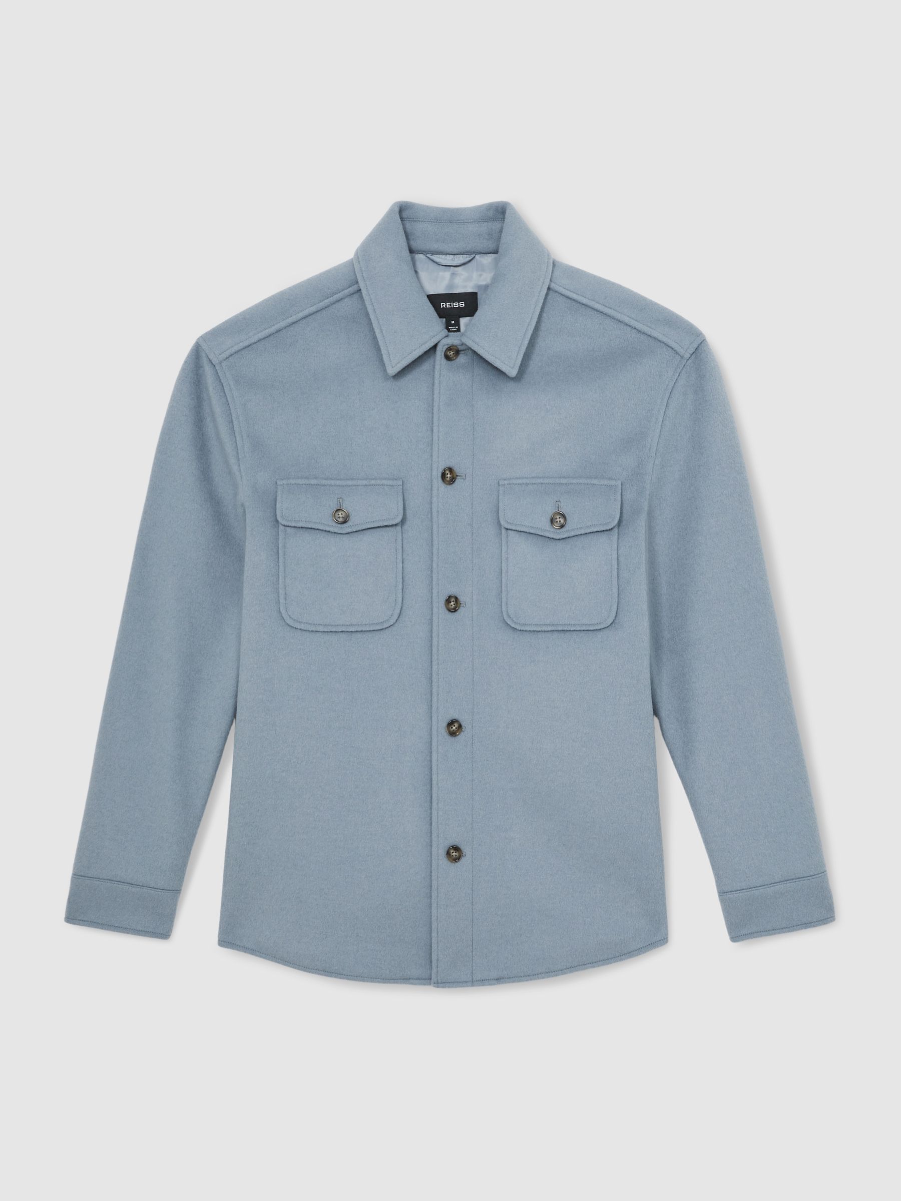 Wool-Blend Twin-Pocket Overshirt in Soft Blue