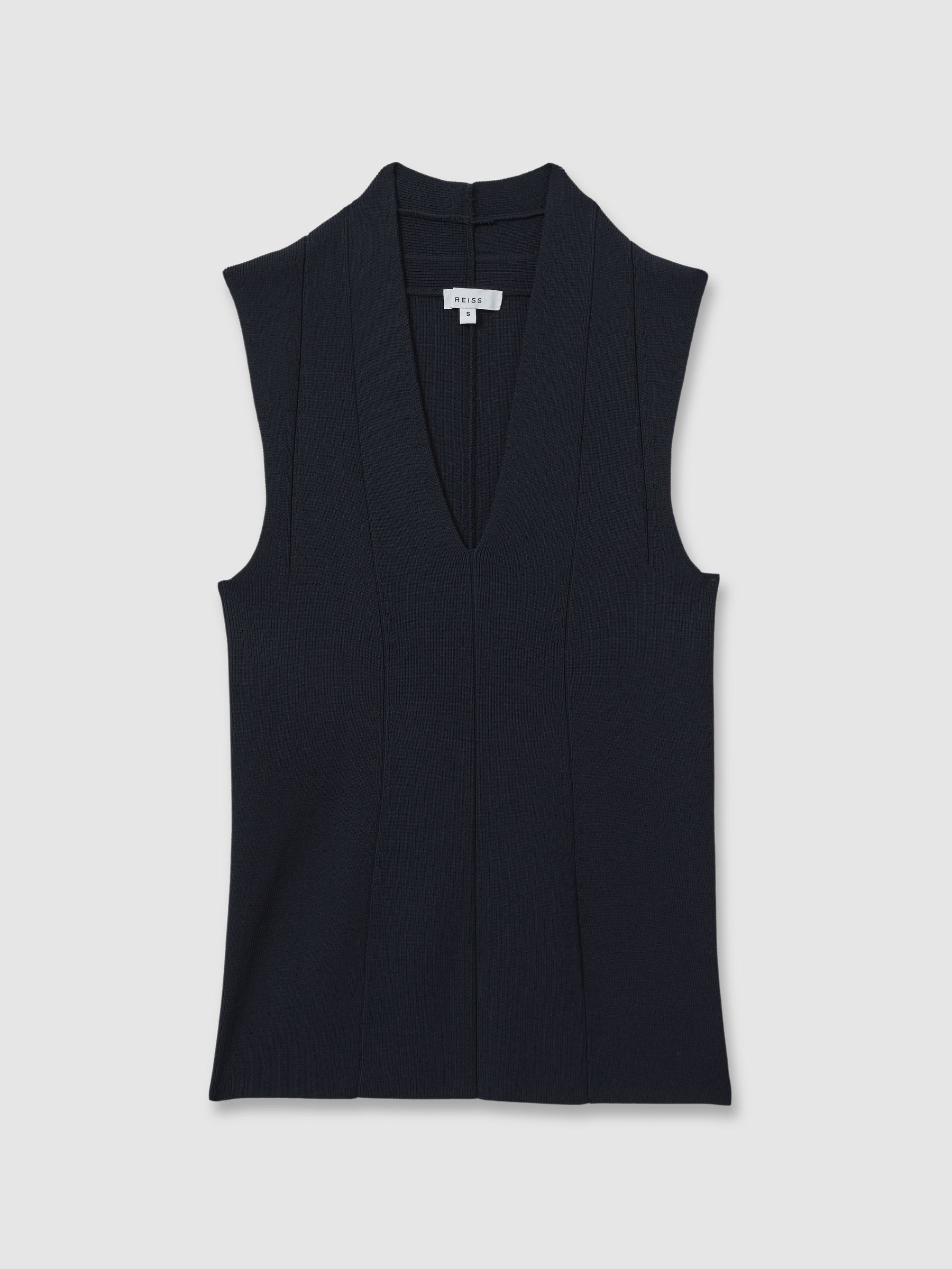 Knitted Sleeveless V-Neck Vest in Navy