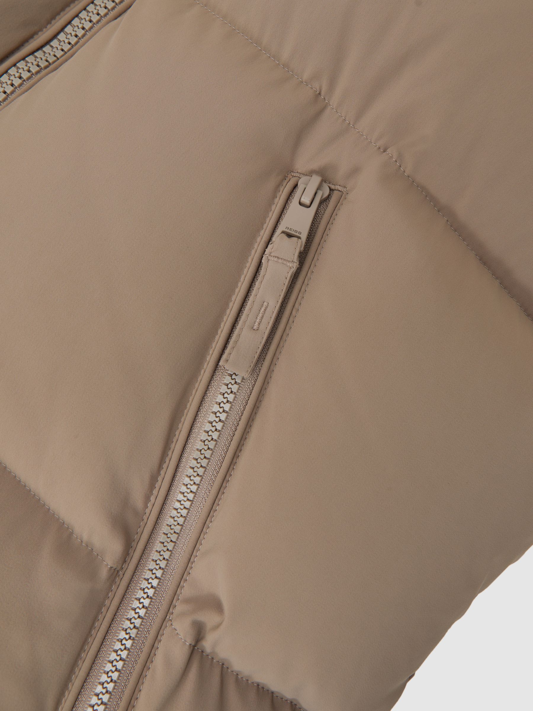 Quilted Zip-Through Puffer Gilet in Light Camel Brown