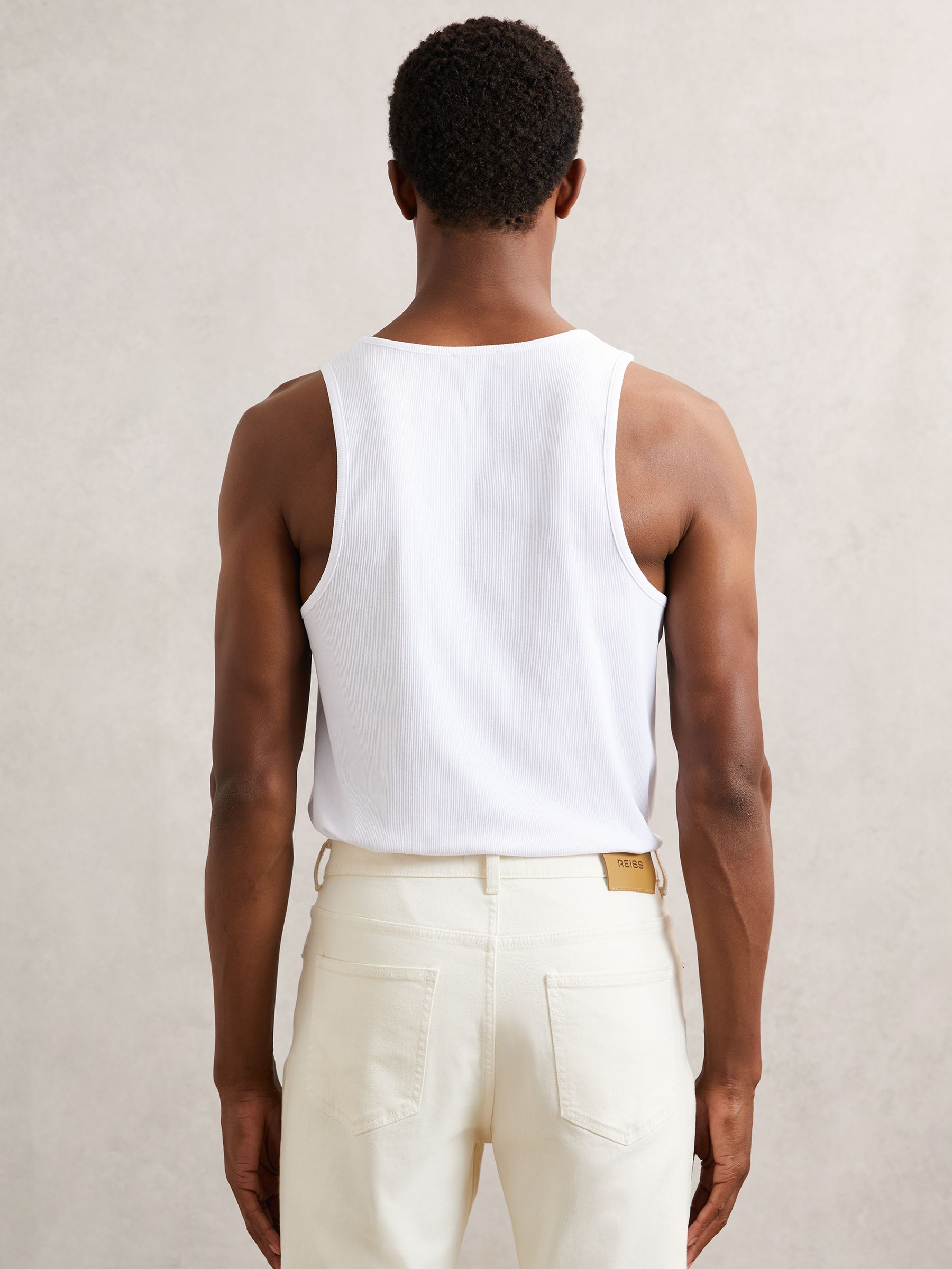 Stretch-Cotton Ribbed Vest in White