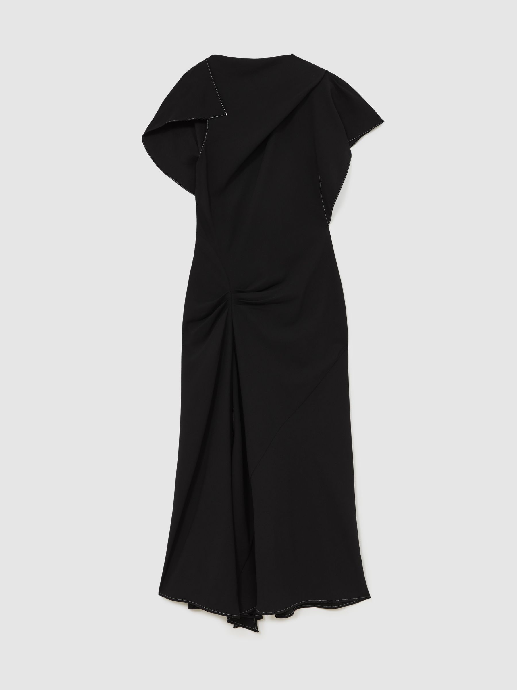 Asymmetric Draped Midi Dress in Black