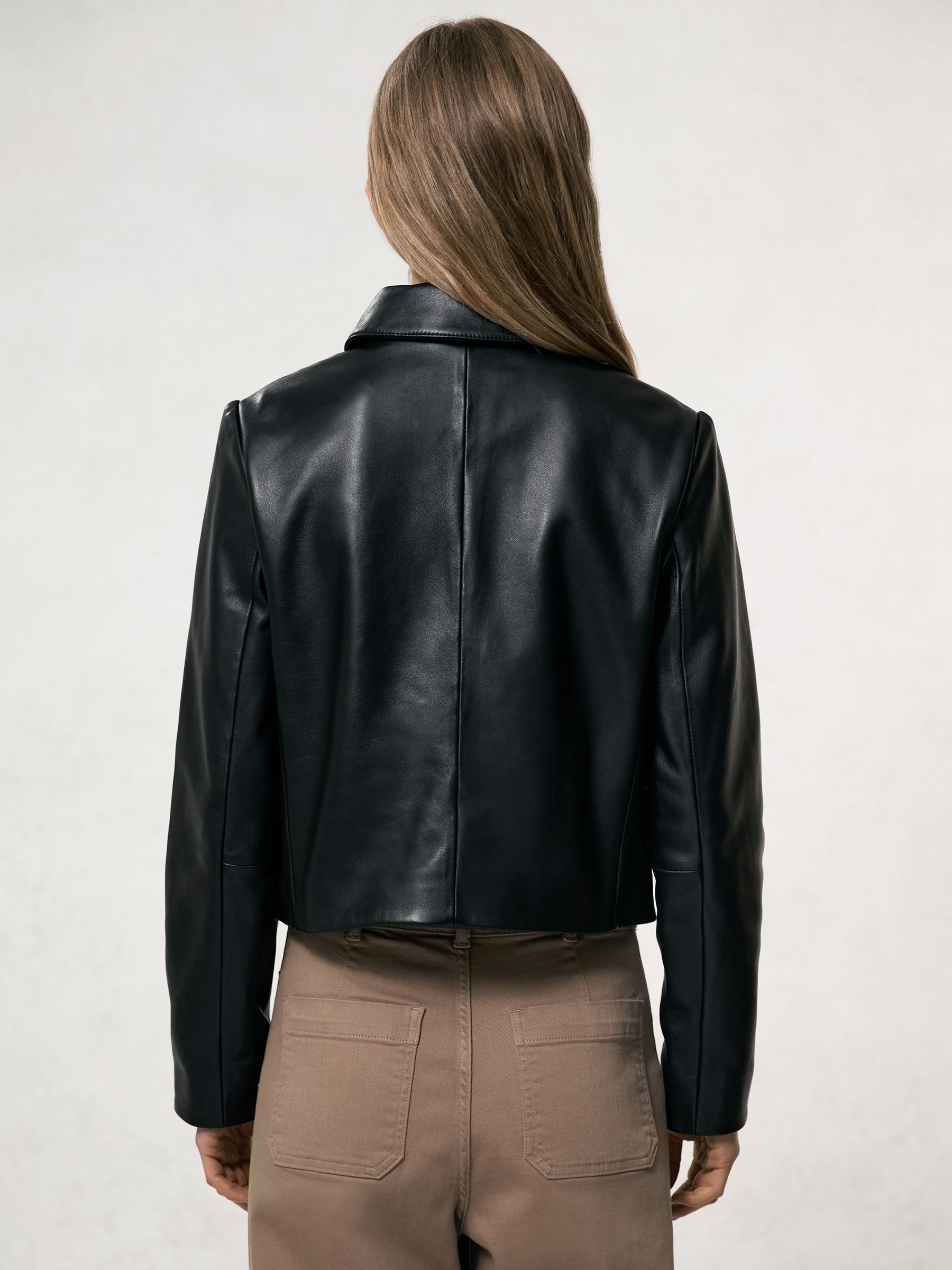 Collared Leather Jacket in Black