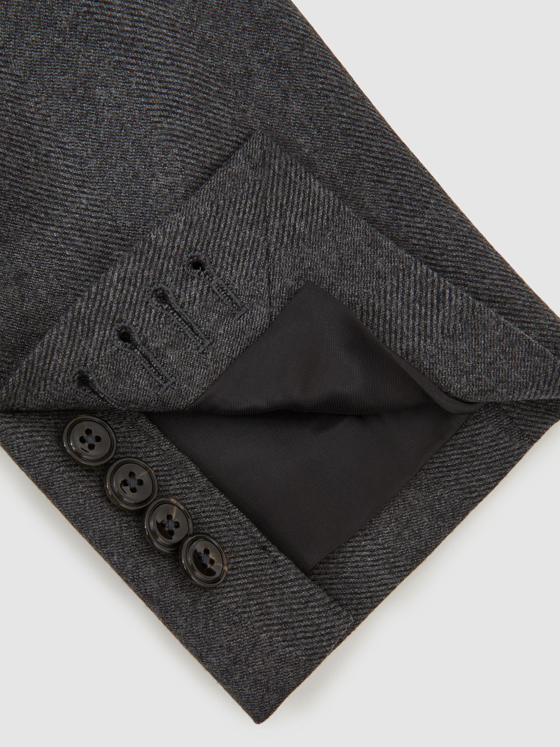 Wool Flannel Single-Breasted Blazer Tailored-Fit in Charcoal Grey