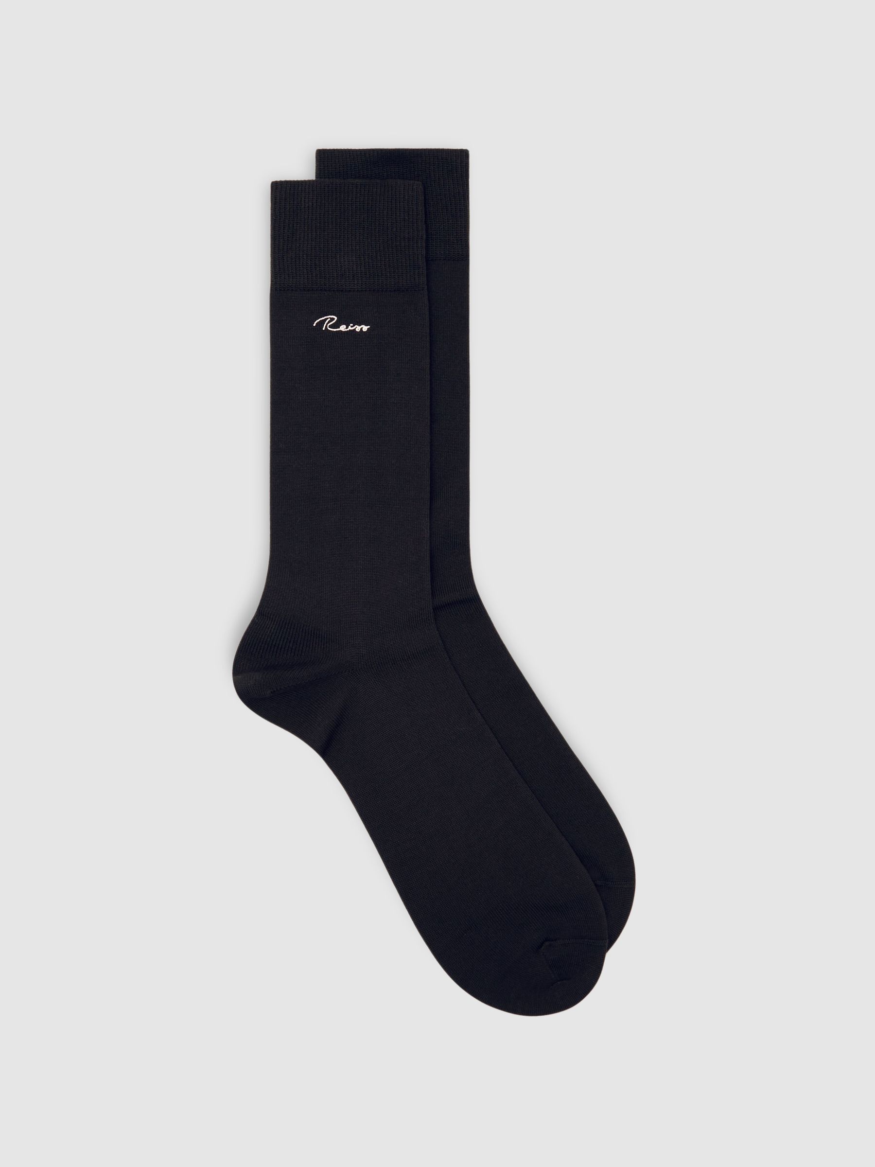 Cotton-Blend Logo Embroidery Socks in Soft Grey