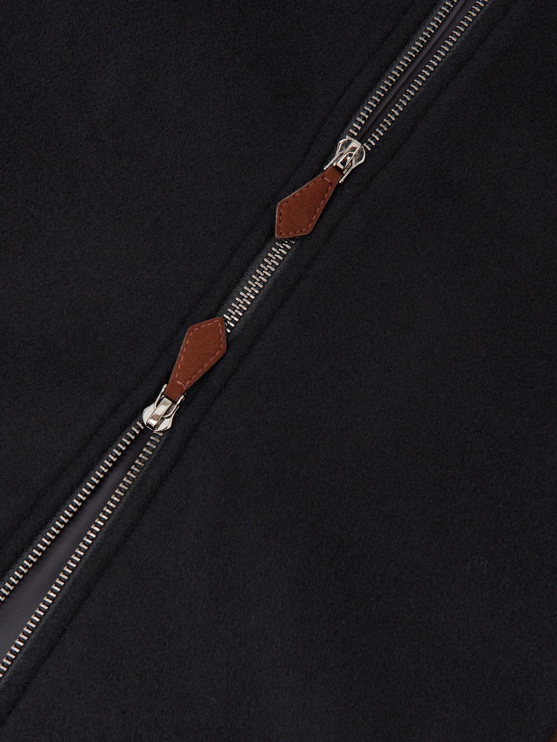 Wool-Blend Colour-Block Bomber Jacket in Navy/Brown