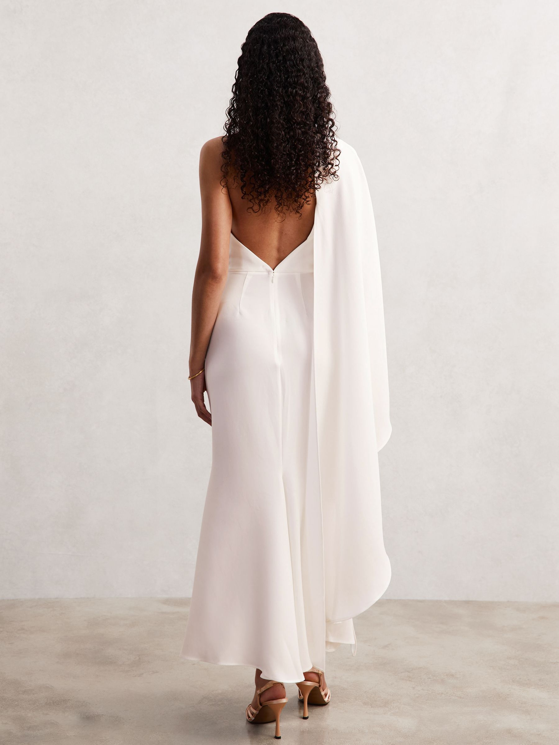 Acler Satin Single-Sleeve Maxi Dress in Ivory