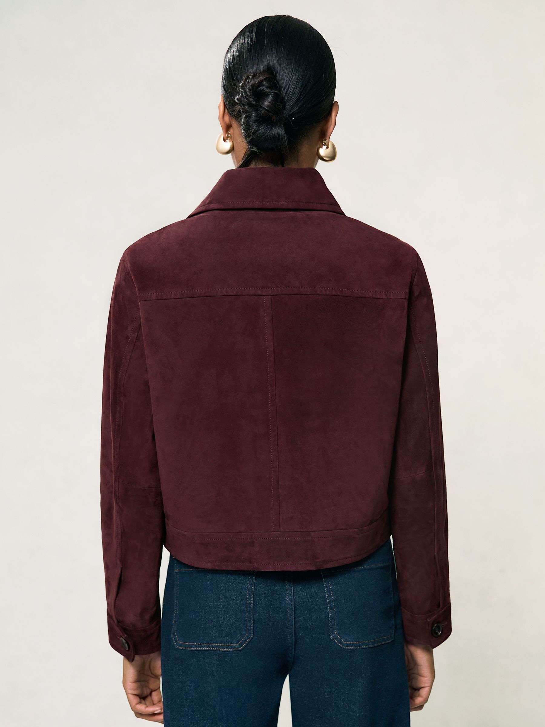 Petite Suede Button-Through Jacket in Burgundy