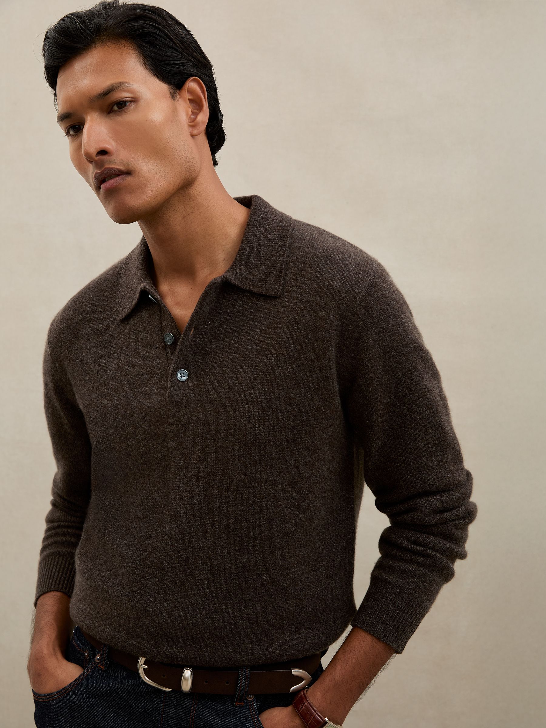 Atelier 100% Cashmere Polo Jumper in Chocolate Brown