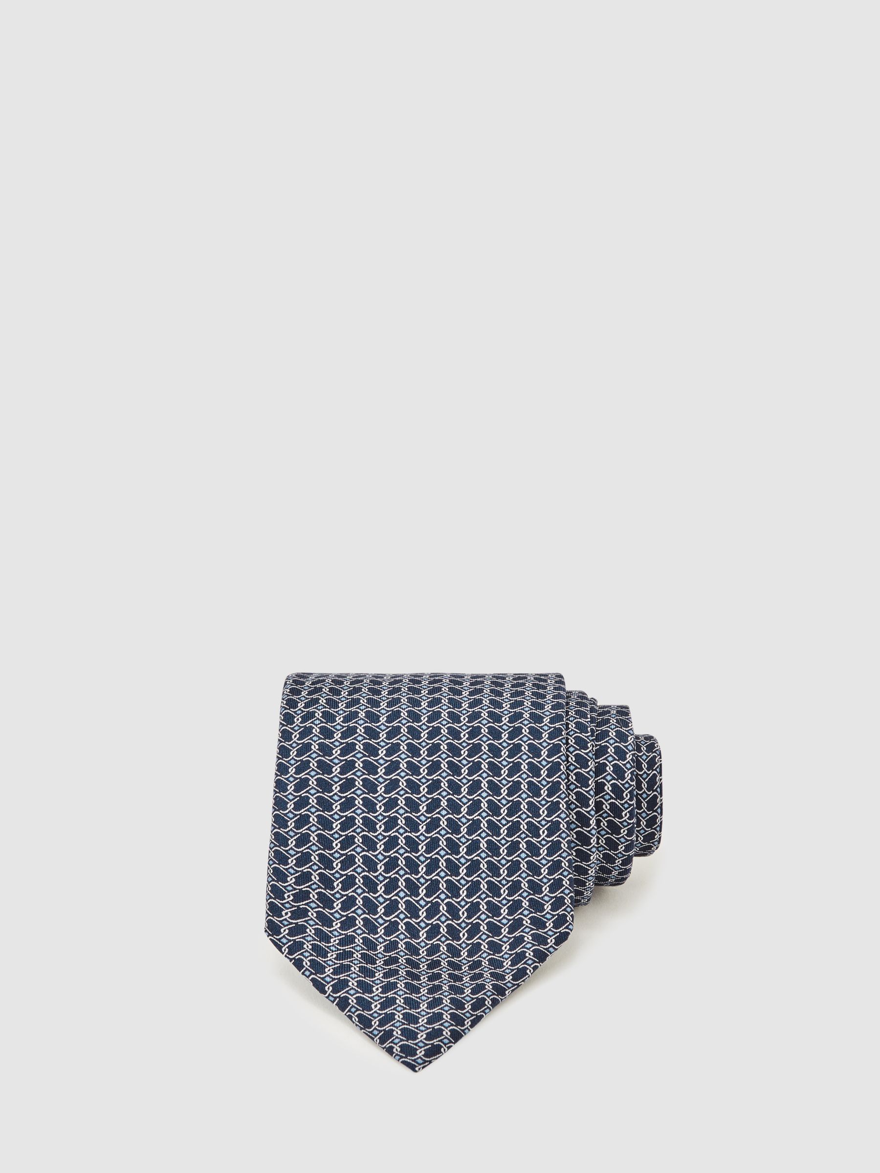 Silk Geometric-Chain Print Tie in Soft Pink