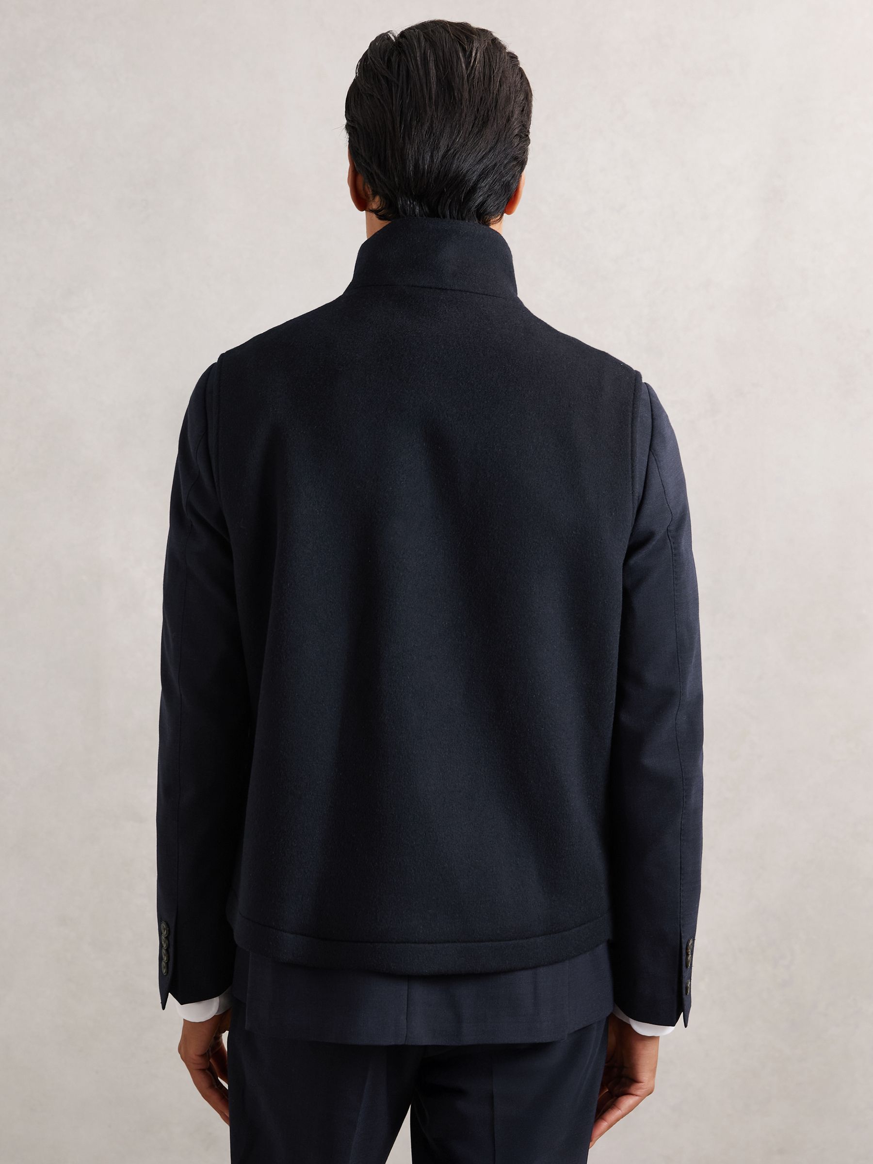 Wool-Blend Funnel-Neck Gilet in Navy