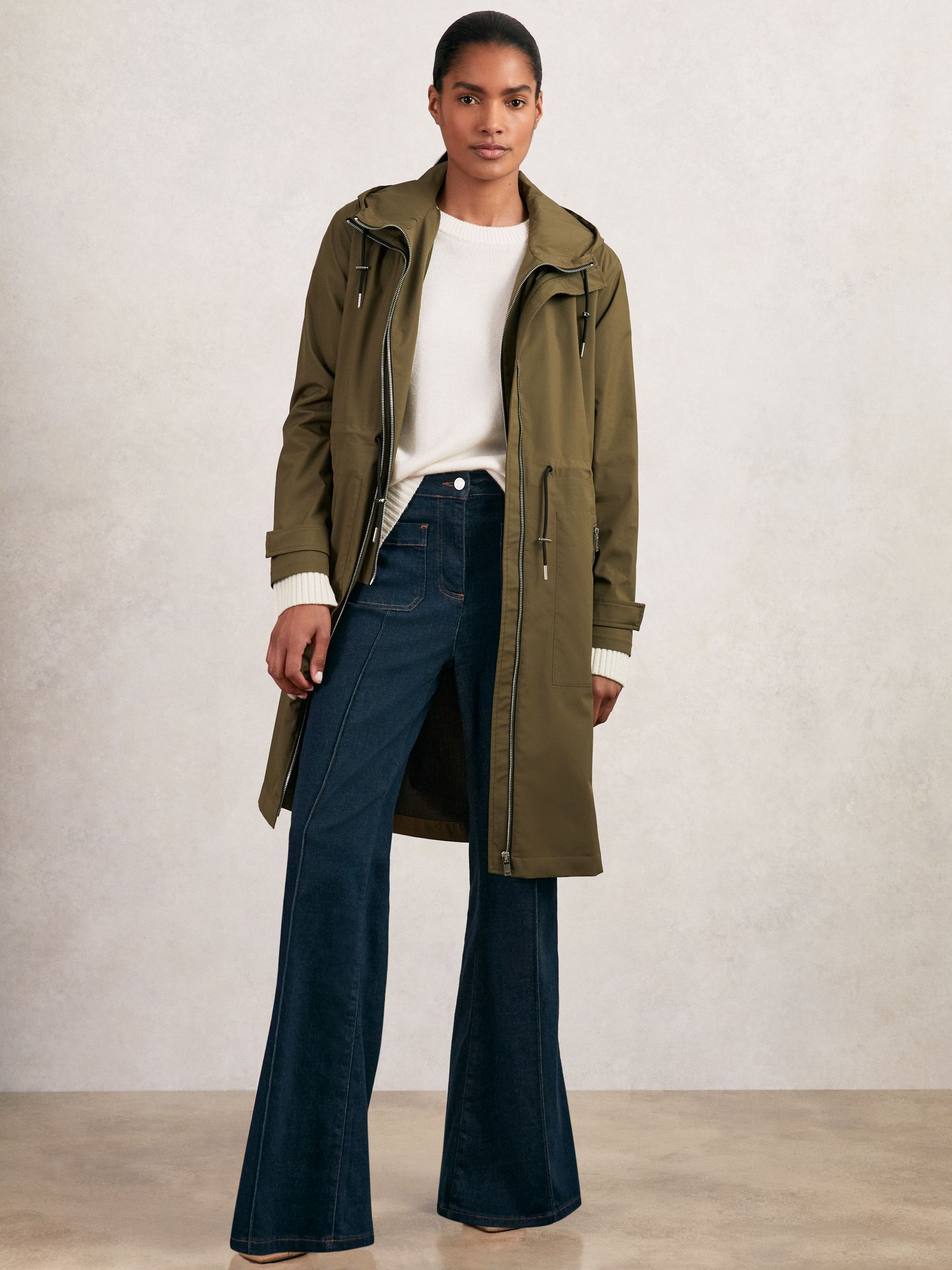 Removable-Hood Parka Rain Coat in Khaki