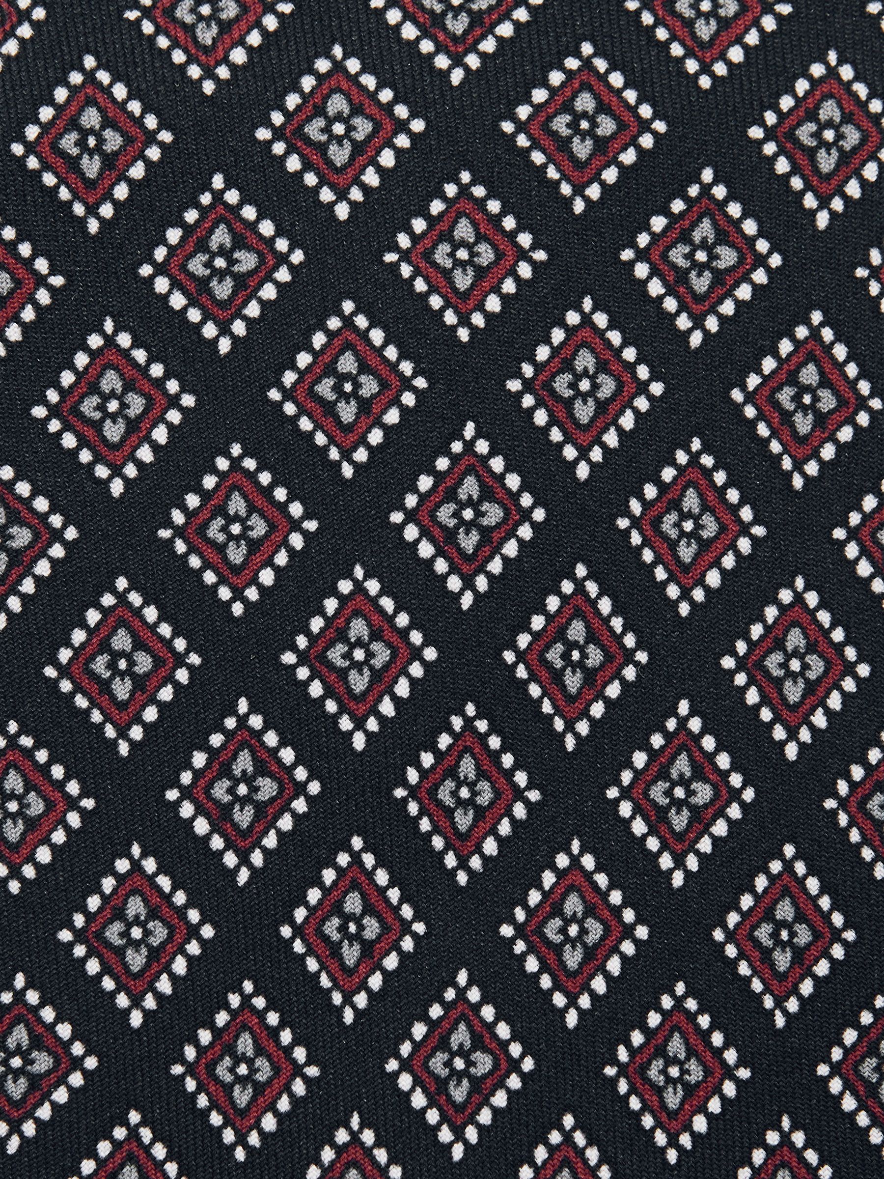 Silk Floral Medallion-Print Tie in Charcoal/Bordeaux