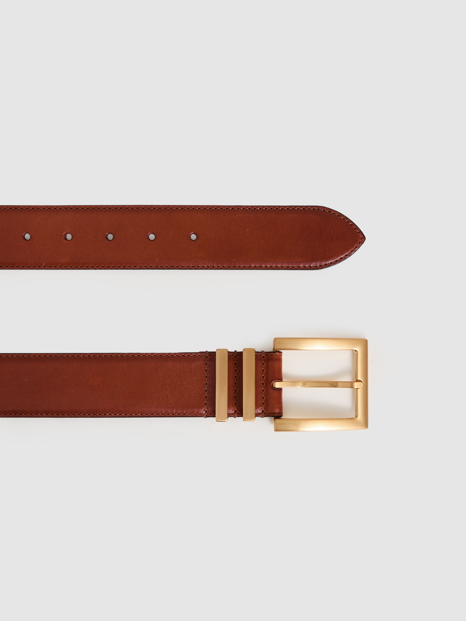 Leather Square Buckle Belt in Tan